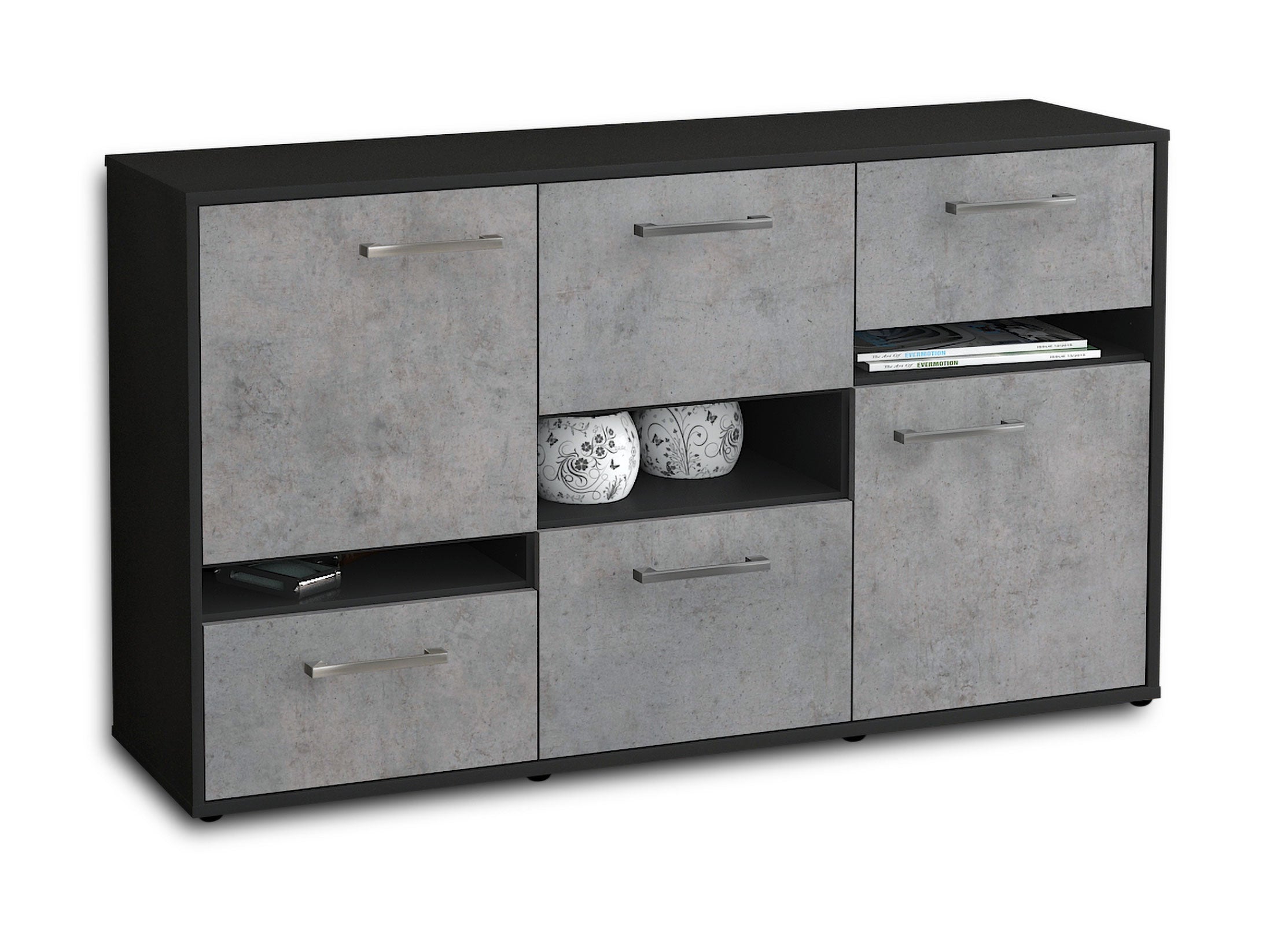 Sideboard - Egizia - Design Industrie Stil - Freistehend mit Griffe 136 cm Anthrazit