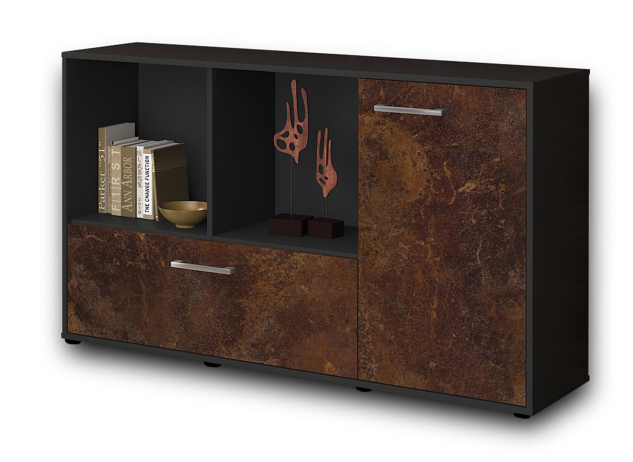 Sideboard - Ela - Design Industrie Stil - Freistehend mit Griffe 136 cm Anthrazit