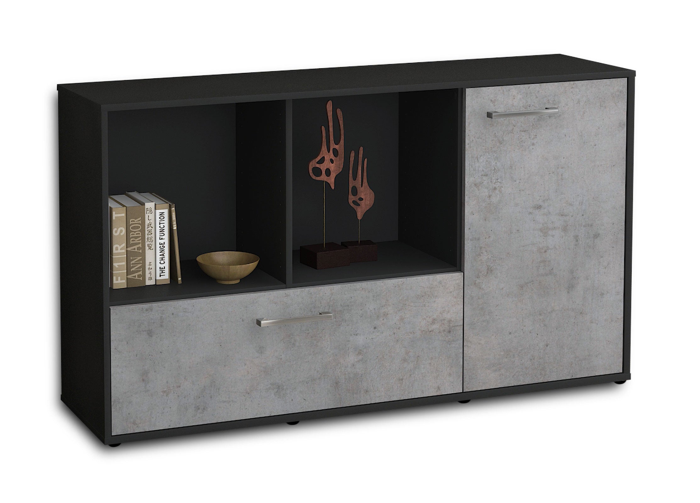 Sideboard - Ela - Design Industrie Stil - Freistehend mit Griffe 136 cm Anthrazit