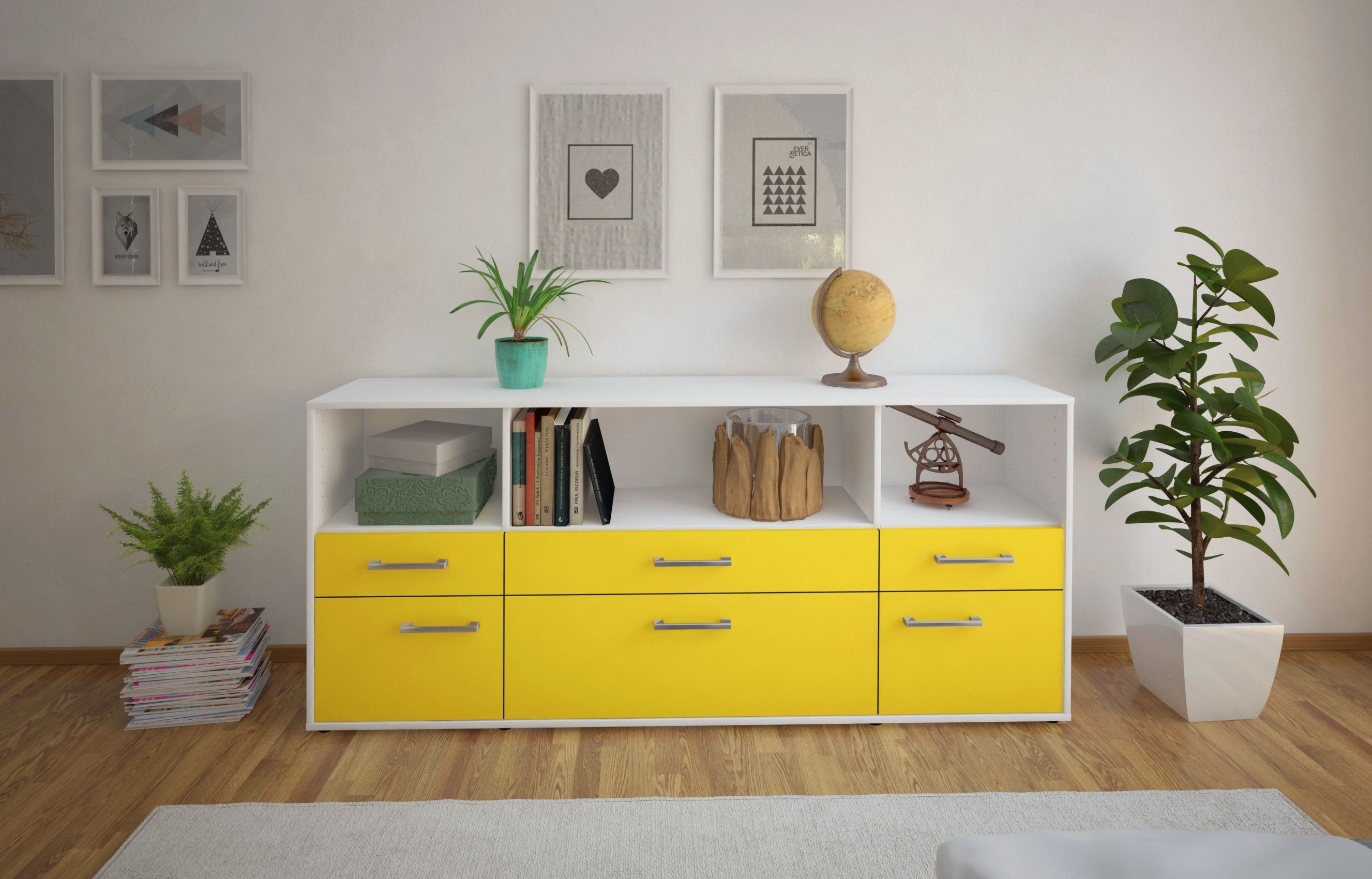 Sideboard - Evelina - Design Farbakzent - Freistehend mit Griffe 180 cm Weiss