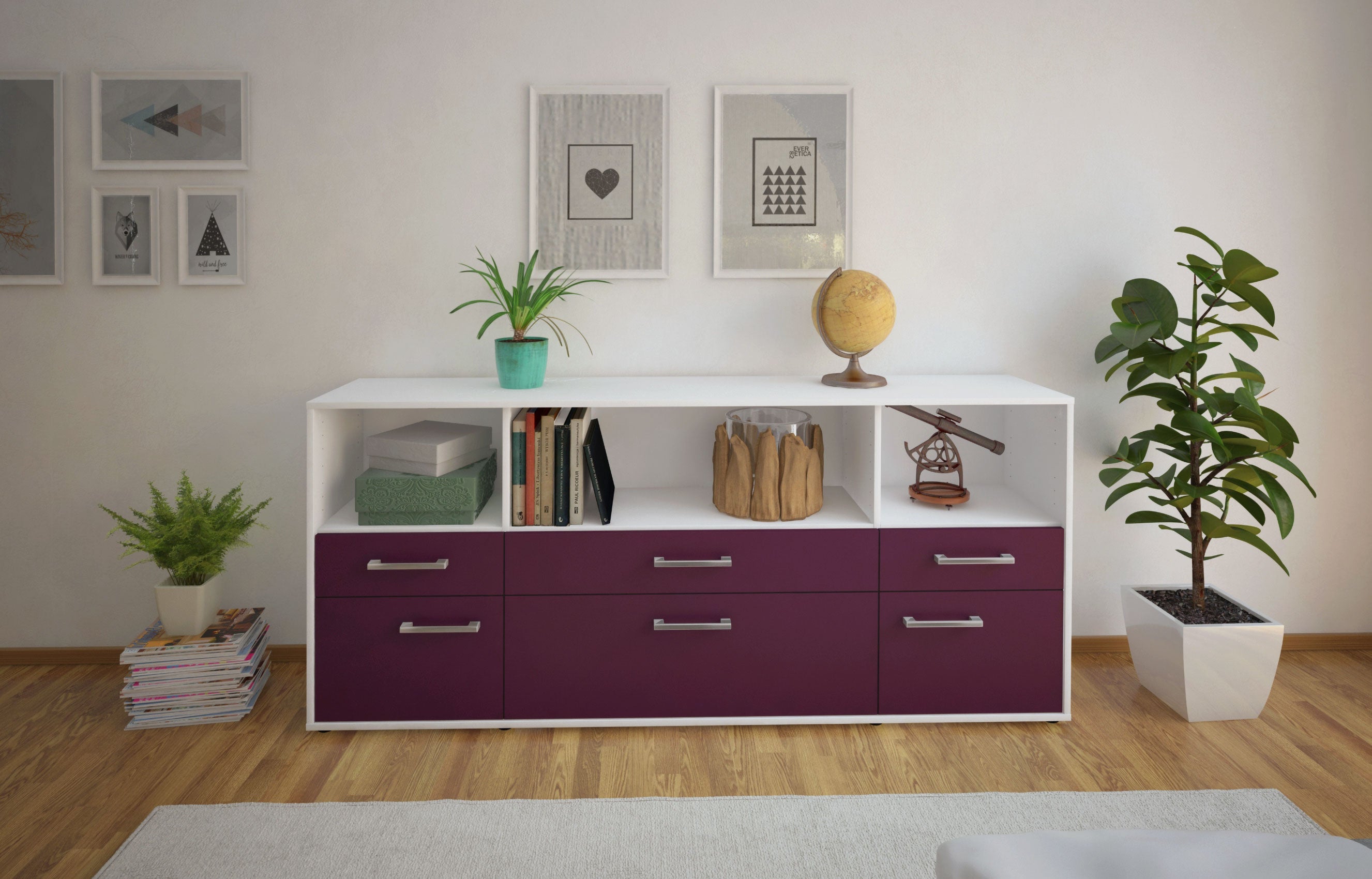 Sideboard - Evelina - Design Farbakzent - Freistehend mit Griffe 180 cm Weiss