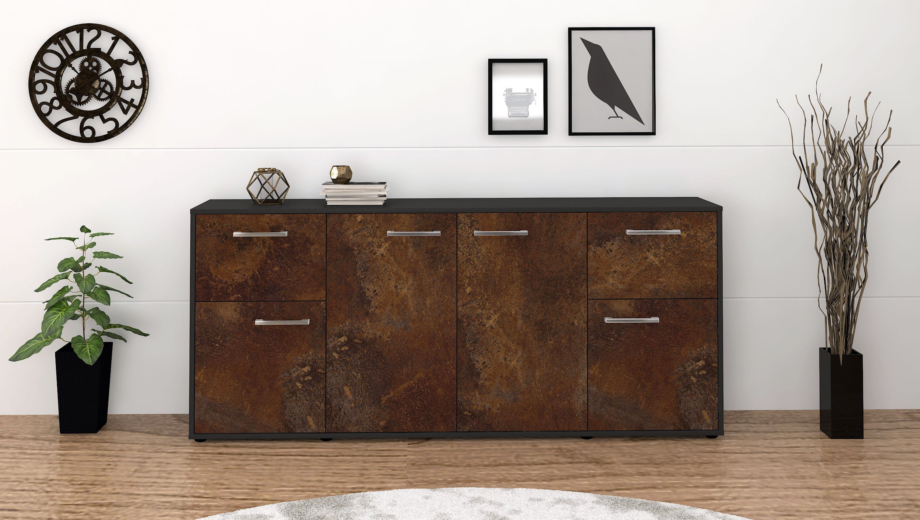 Sideboard - Georgina - Design Industrie Stil - Freistehend mit Griffe 180 cm Anthrazit