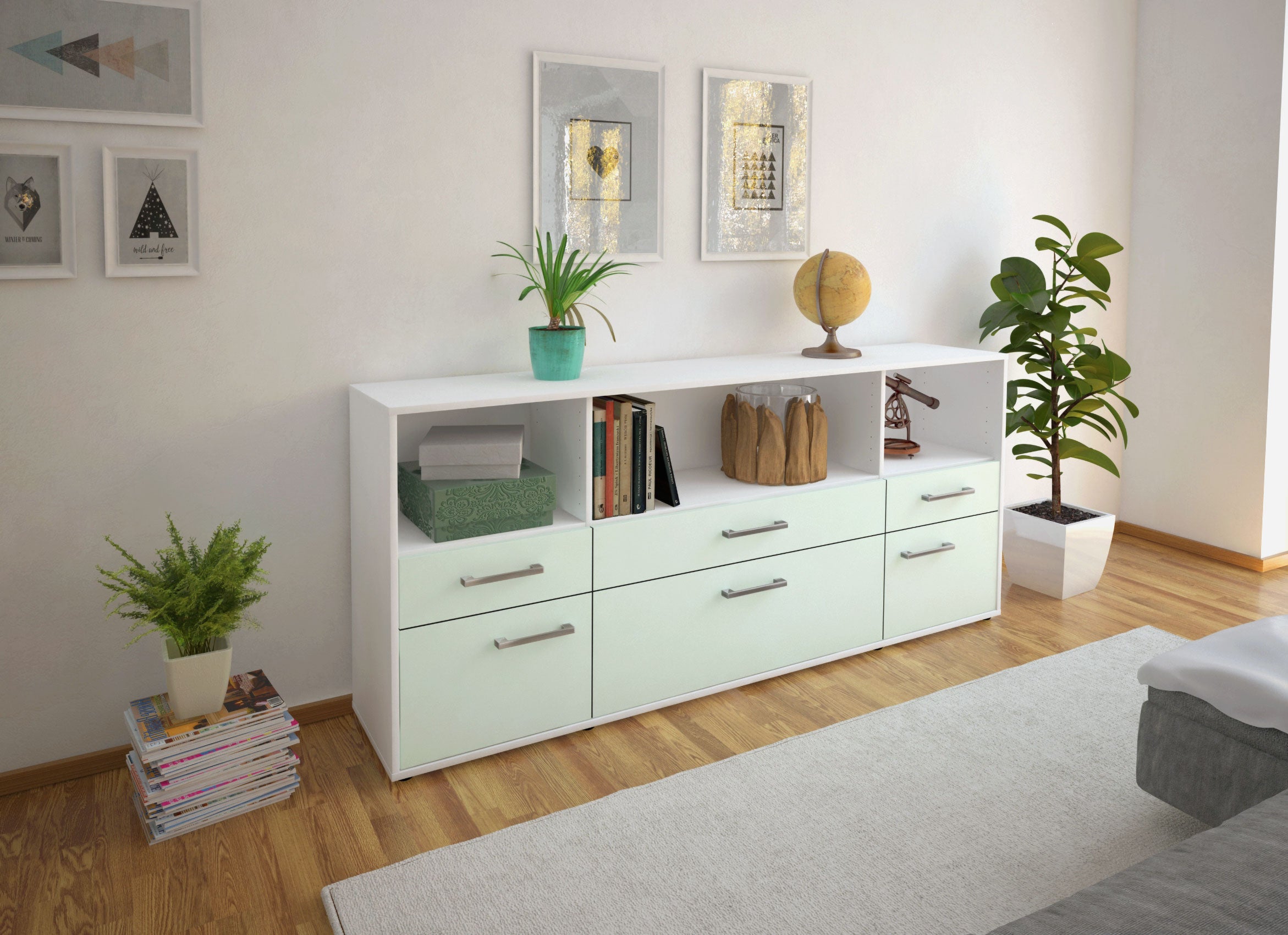 Sideboard - Evelina - Design Farbakzent - Freistehend mit Griffe 180 cm Weiss