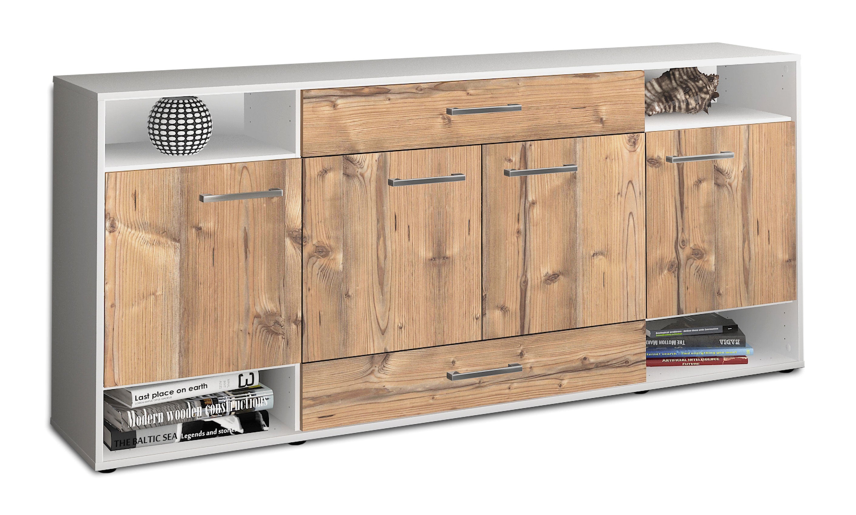 Sideboard - Felicia - Design Holzdekor - Freistehend mit Griffe 180 cm Weiss