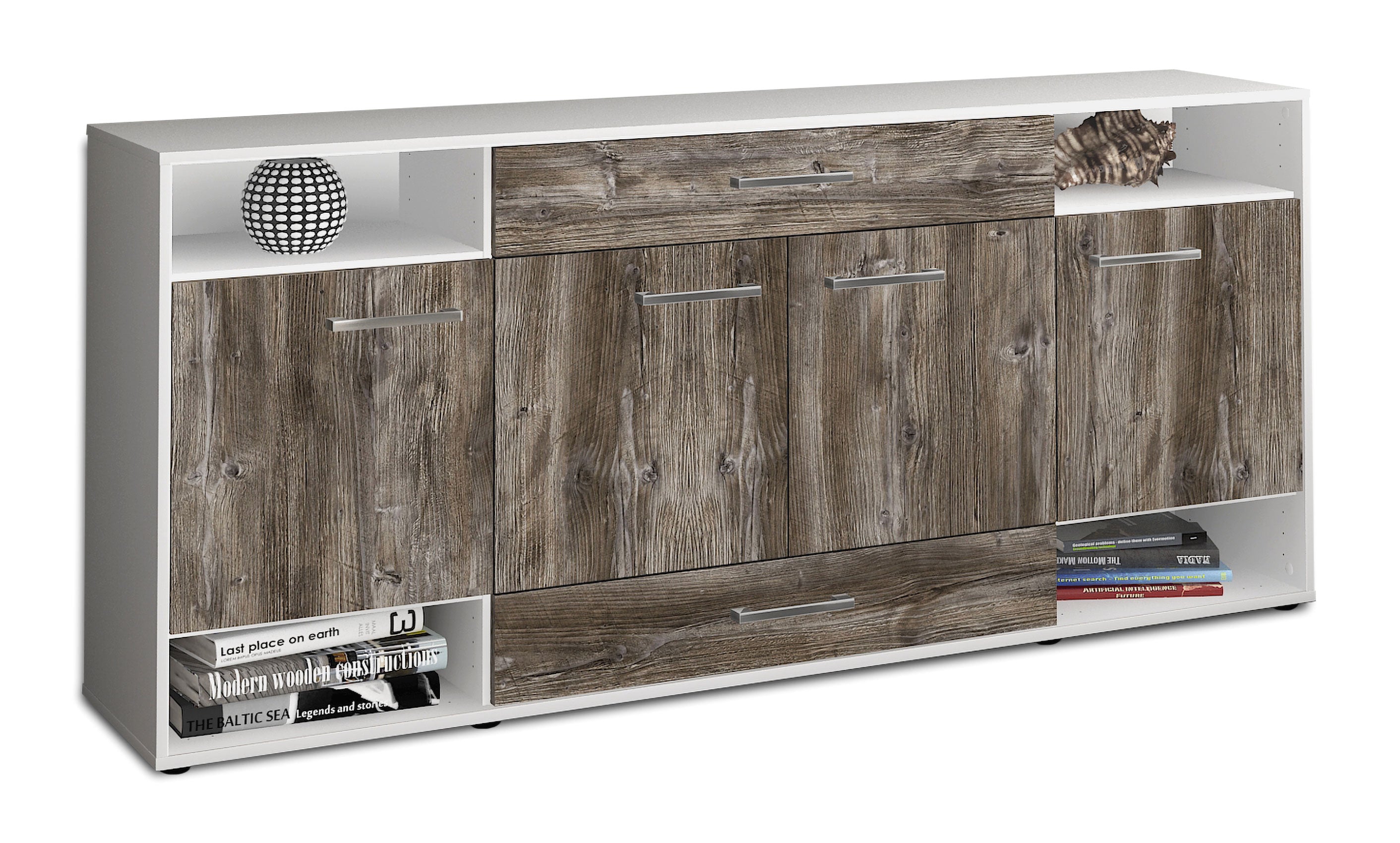 Sideboard - Felicia - Design Holzdekor - Freistehend mit Griffe 180 cm Weiss