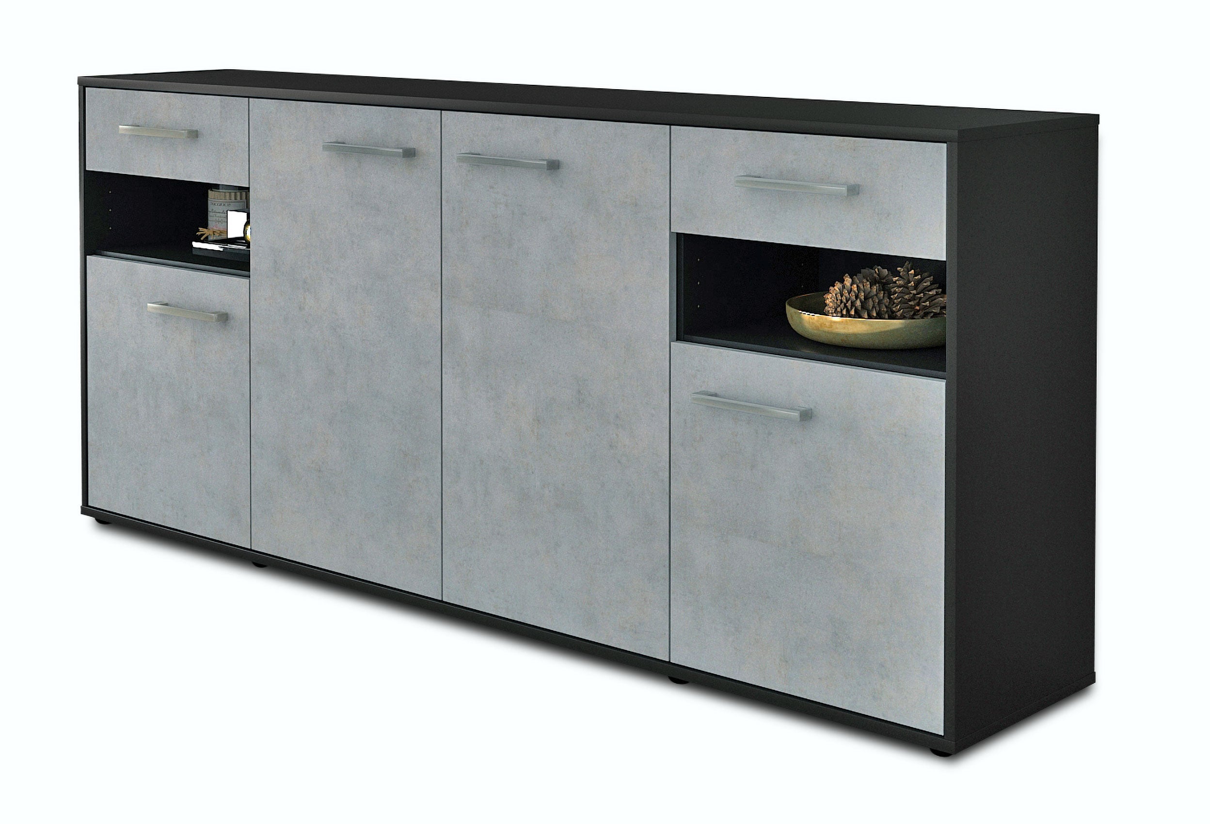 Sideboard - Franca - Design Industrie Stil - Freistehend mit Griffe 180 cm Anthrazit