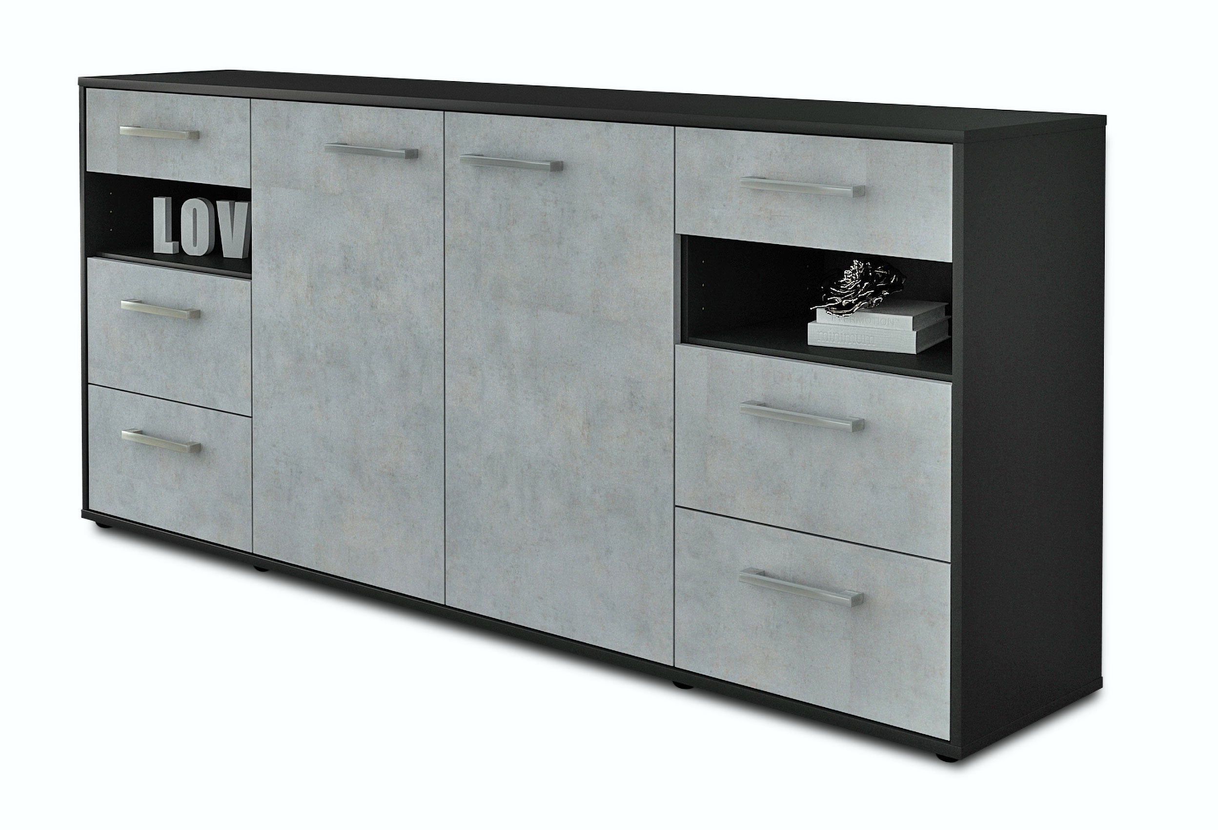 Sideboard - Francesca - Design Industrie Stil - Freistehend mit Griffe 180 cm Anthrazit