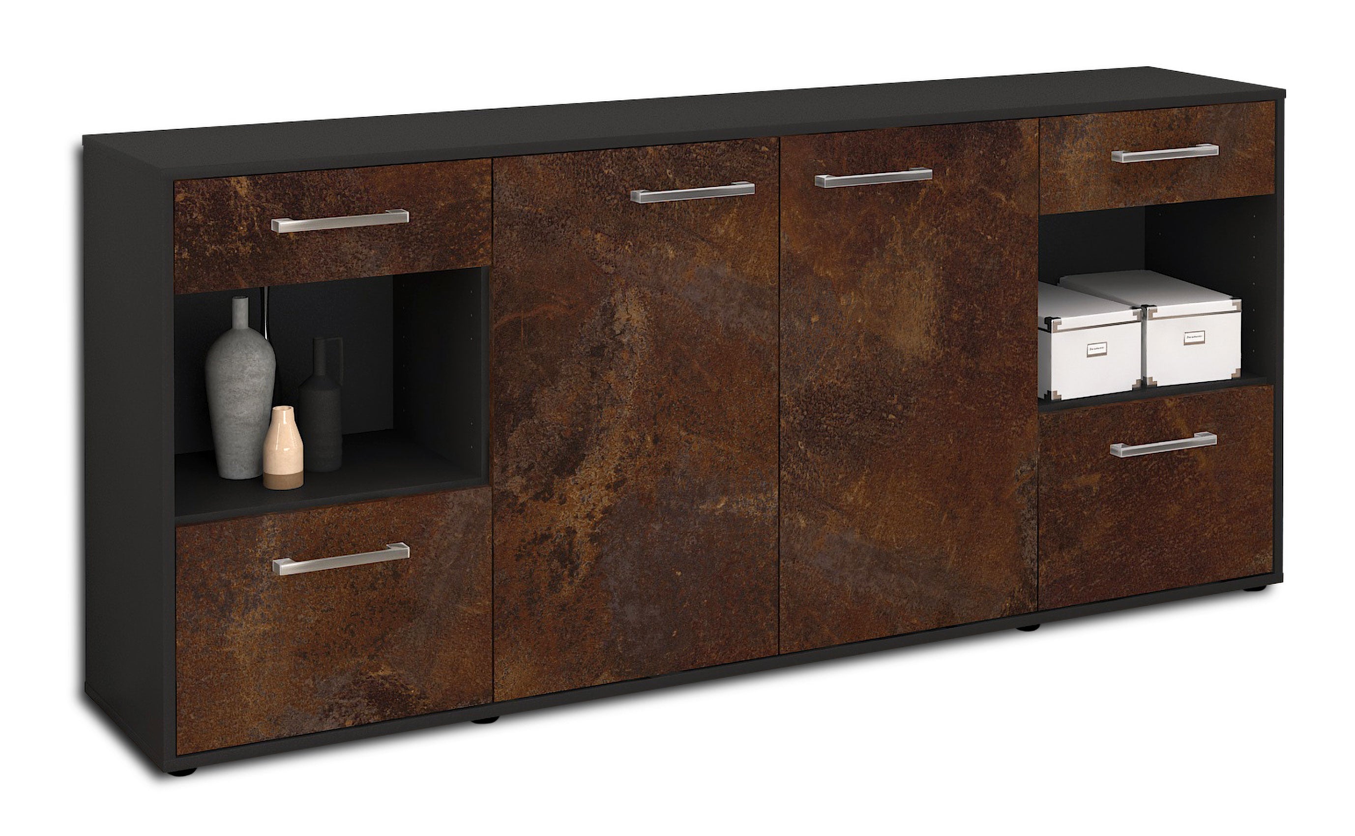 Sideboard - Gabriella - Design Industrie Stil - Freistehend mit Griffe 180 cm Anthrazit