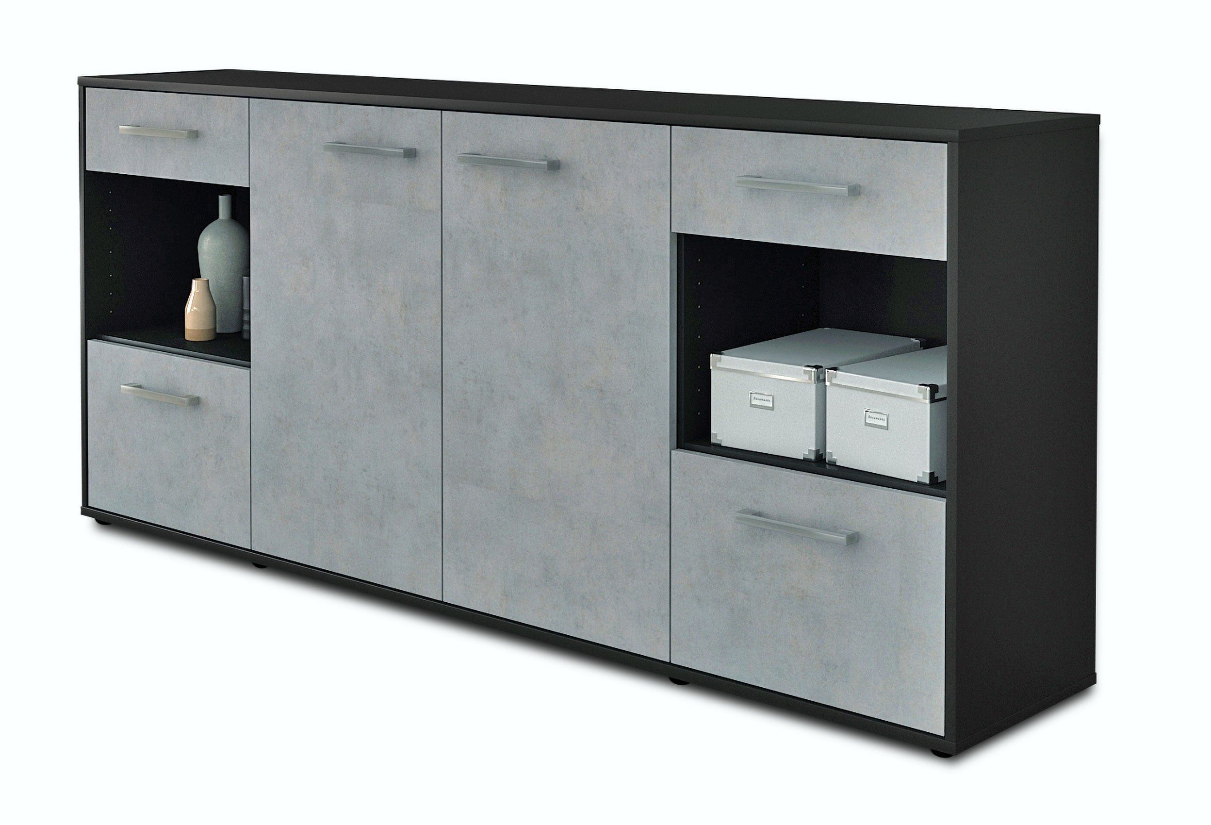 Sideboard - Gabriella - Design Industrie Stil - Freistehend mit Griffe 180 cm Anthrazit