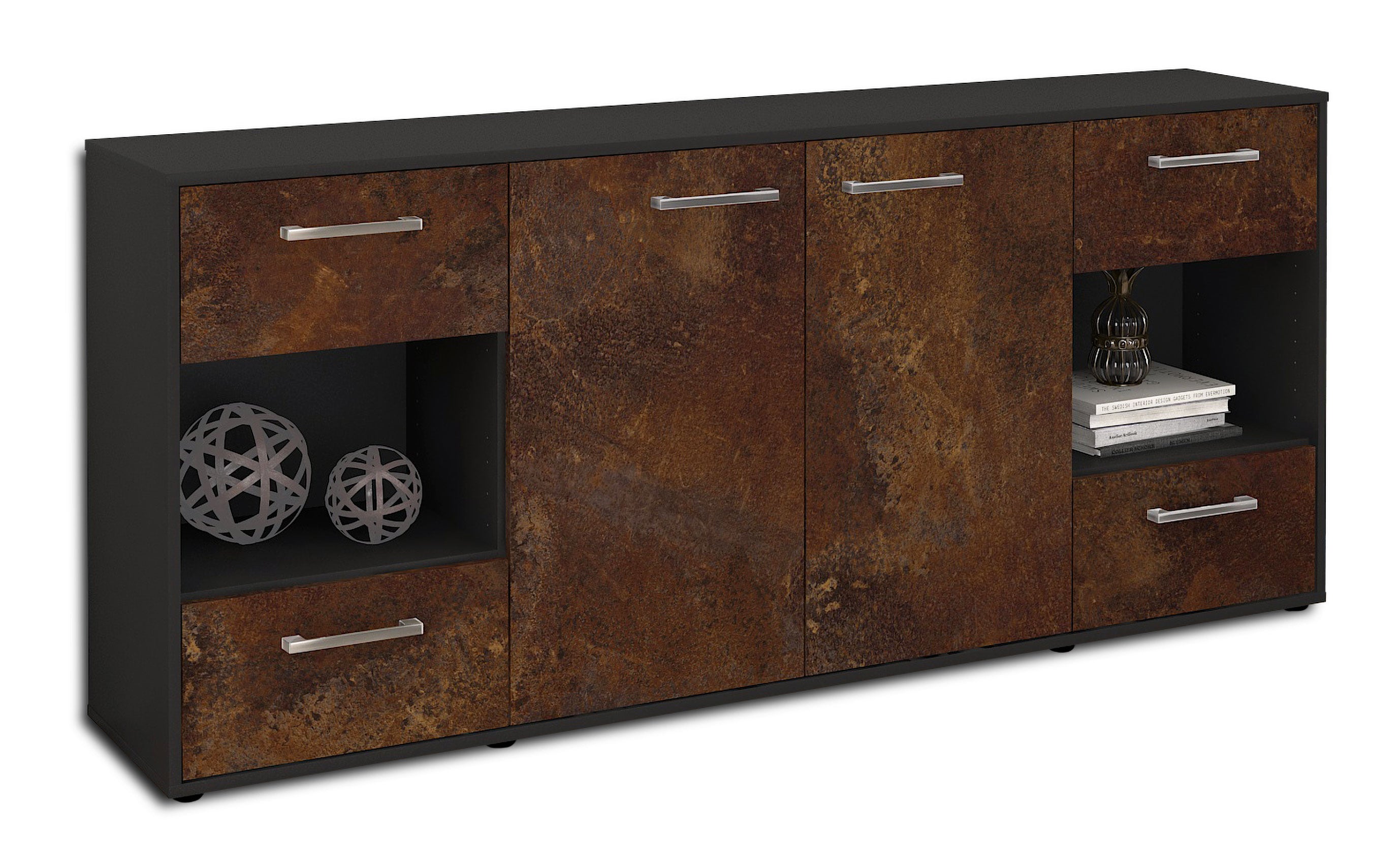 Sideboard - Gaia - Design Industrie Stil - Freistehend mit Griffe 180 cm Anthrazit