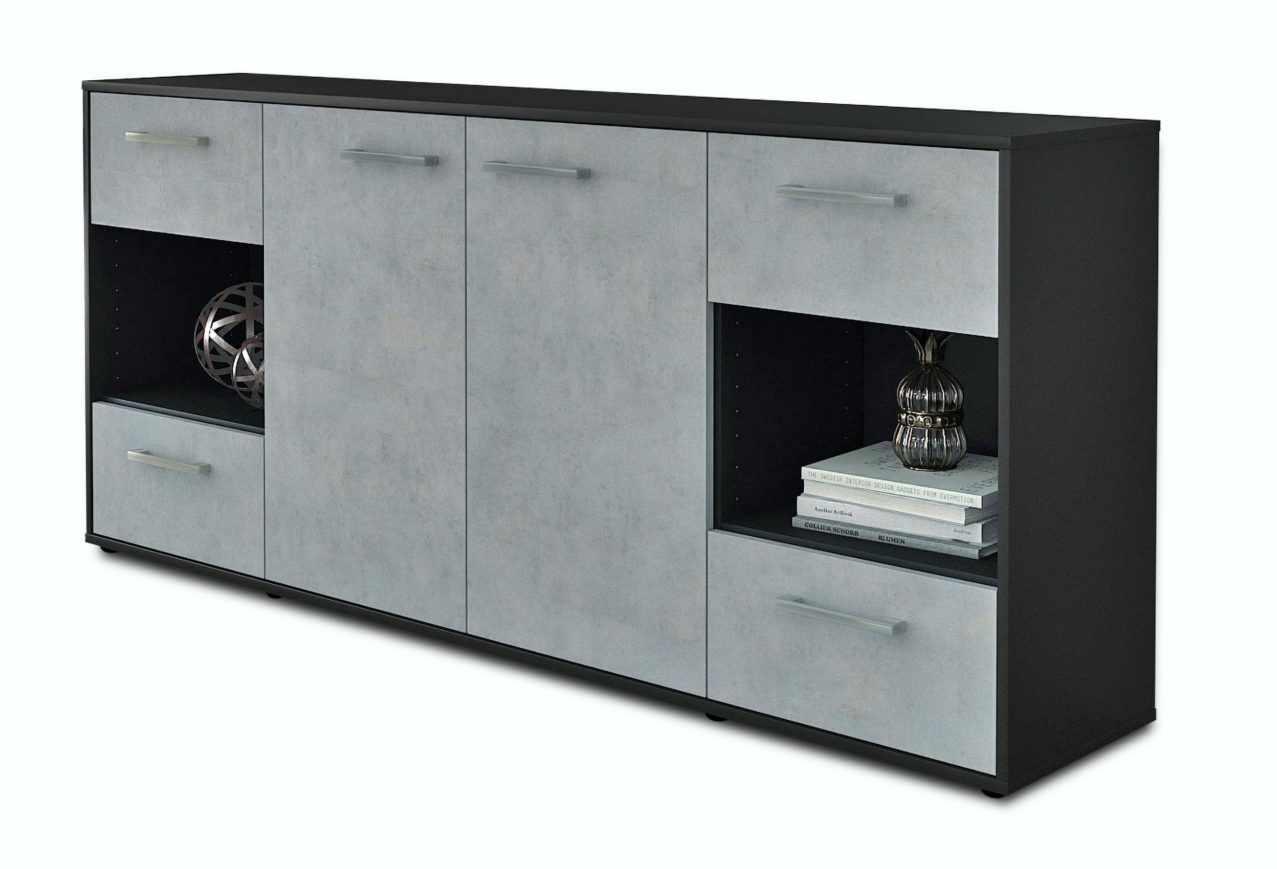 Sideboard - Gaia - Design Industrie Stil - Freistehend mit Griffe 180 cm Anthrazit