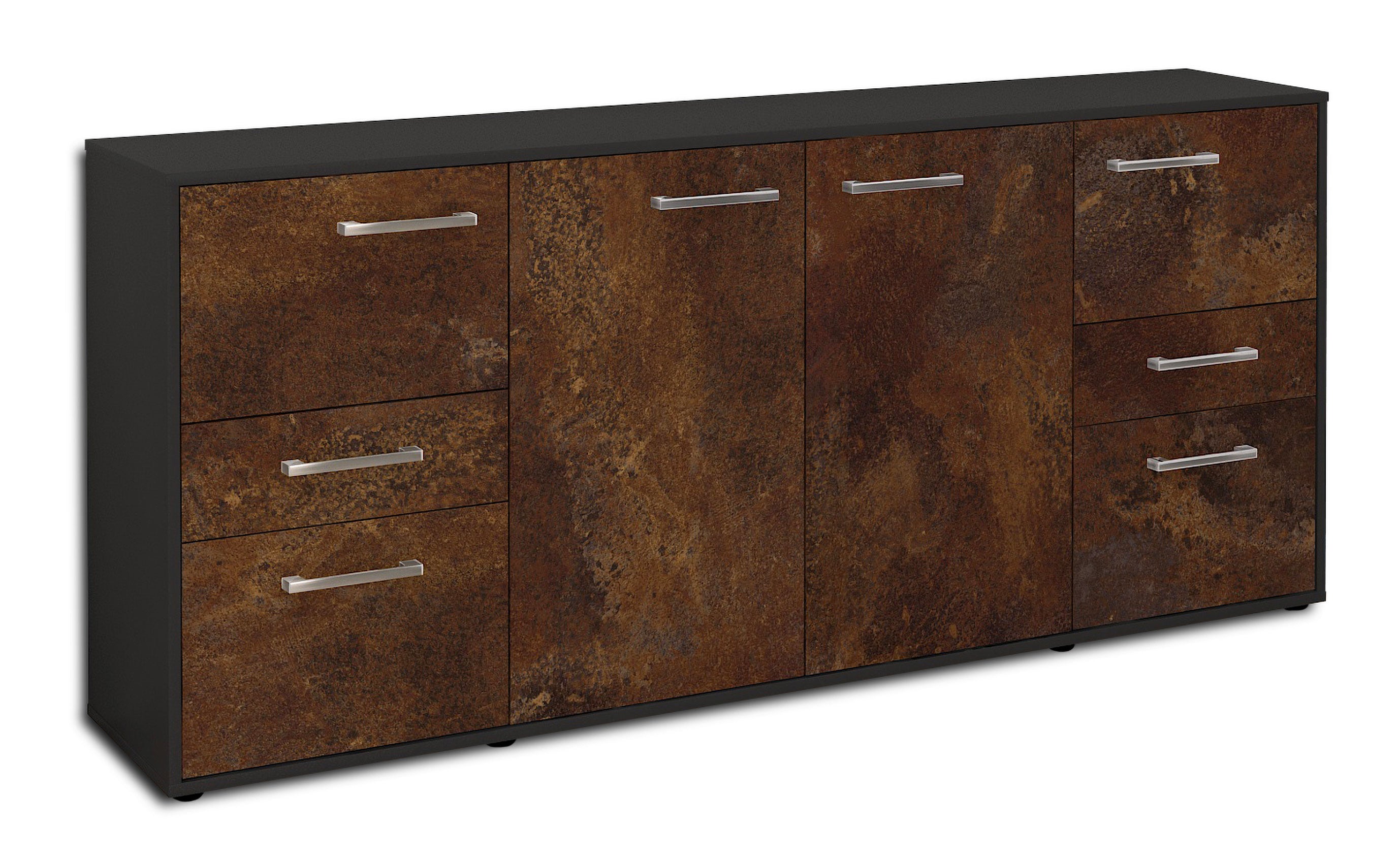 Sideboard - Gemma - Design Industrie Stil - Freistehend mit Griffe 180 cm Anthrazit