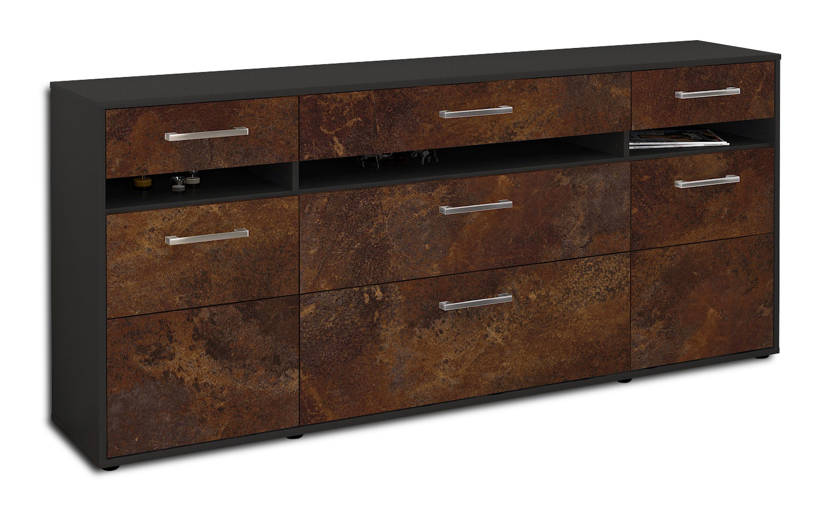 Sideboard - Giada - Design Industrie Stil - Freistehend mit Griffe 180 cm Anthrazit