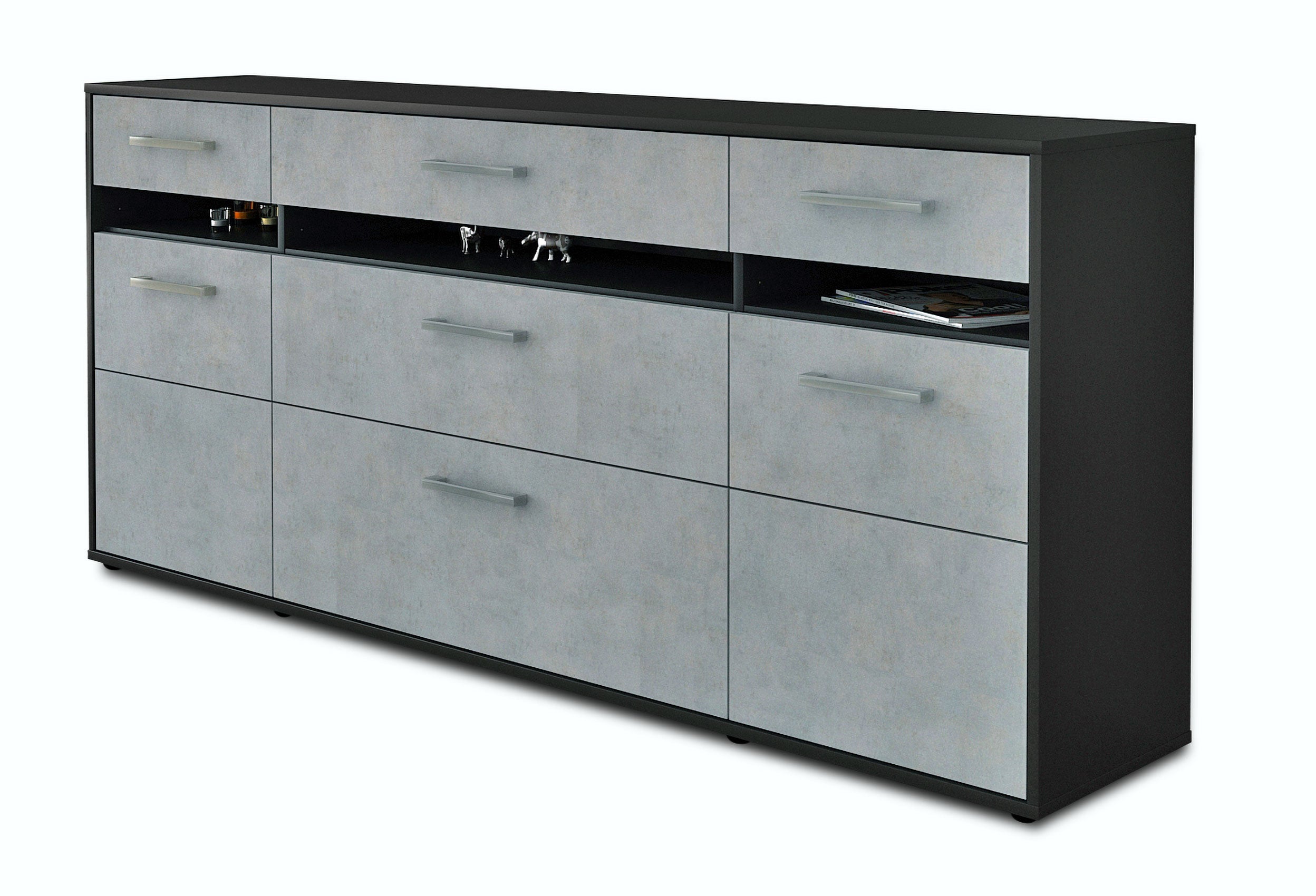 Sideboard - Giada - Design Industrie Stil - Freistehend mit Griffe 180 cm Anthrazit