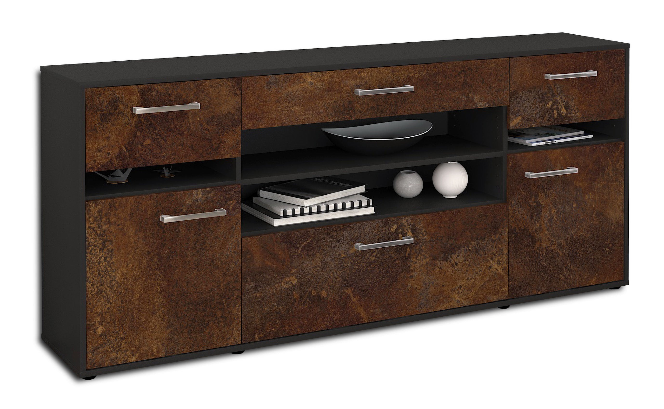 Sideboard - Gina - Design Industrie Stil - Freistehend mit Griffe 180 cm Anthrazit