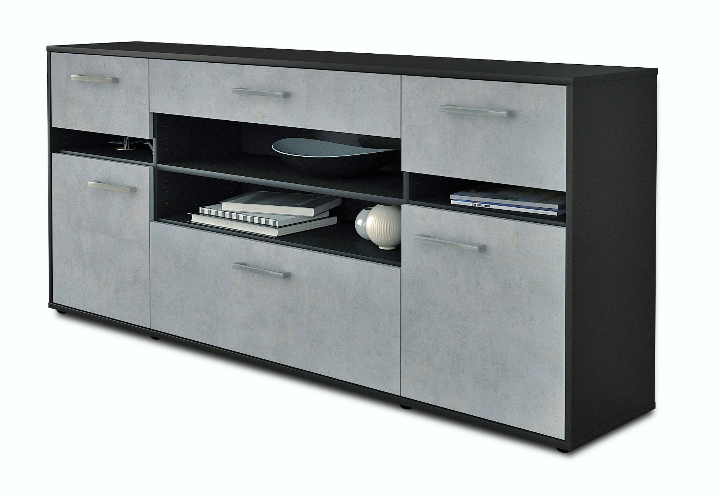 Sideboard - Gina - Design Industrie Stil - Freistehend mit Griffe 180 cm Anthrazit