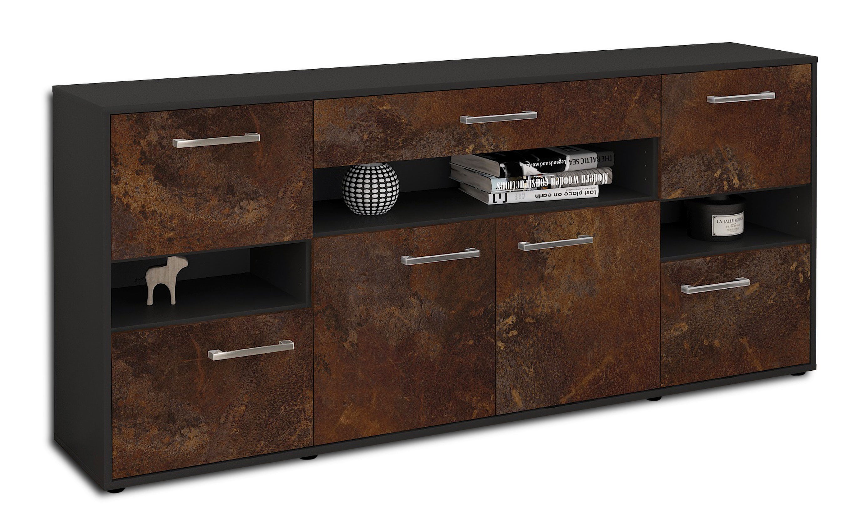 Sideboard - Ginevra - Design Industrie Stil - Freistehend mit Griffe 180 cm Anthrazit