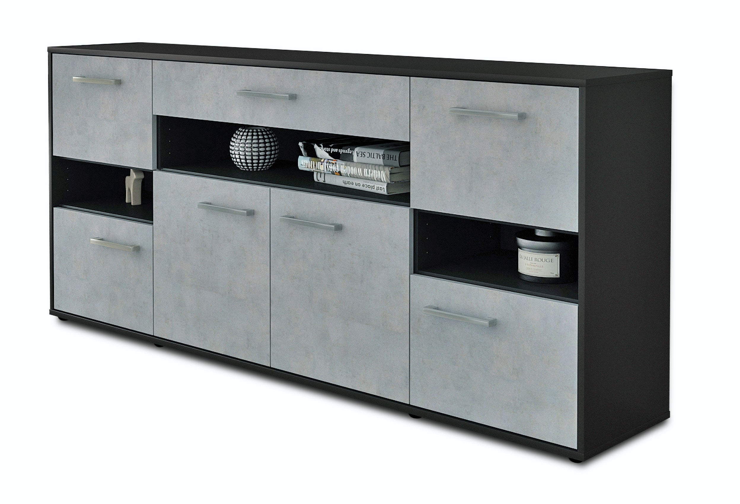 Sideboard - Ginevra - Design Industrie Stil - Freistehend mit Griffe 180 cm Anthrazit