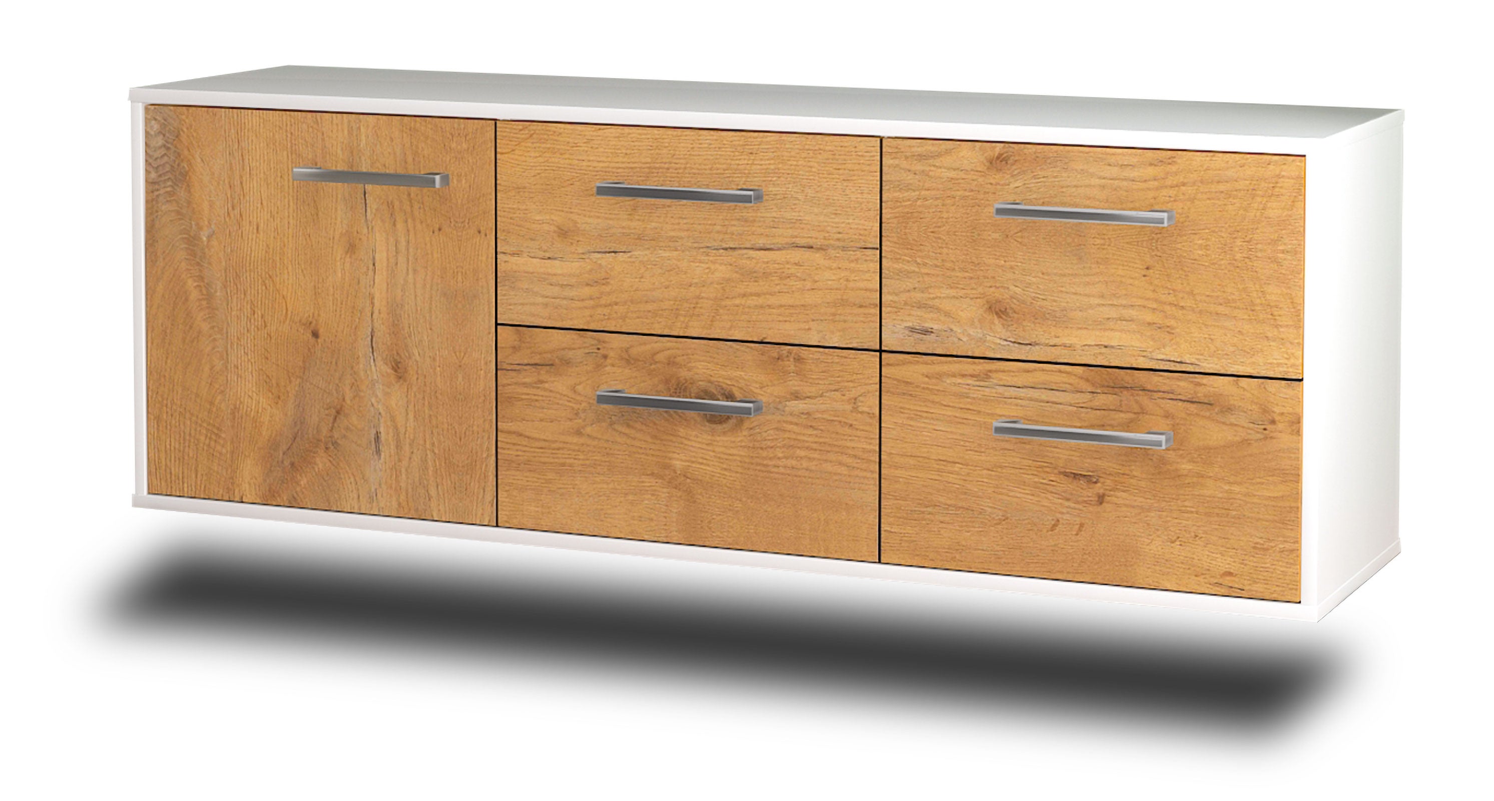 Lowboard - Aloisia - Design Holzdekor - Wandmontage mit Griffe 136 cm Weiss