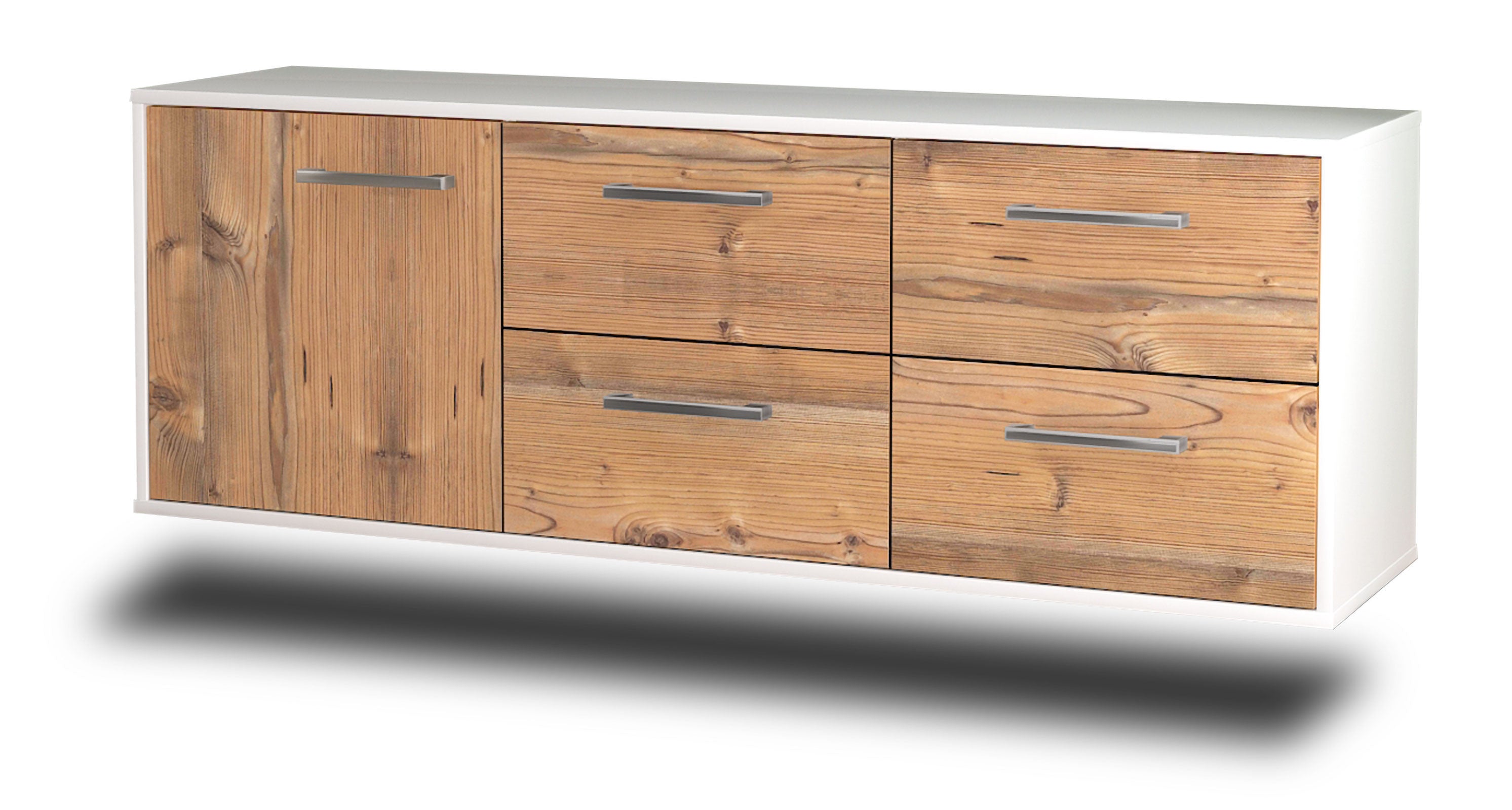 Lowboard - Aloisia - Design Holzdekor - Wandmontage mit Griffe 136 cm Weiss