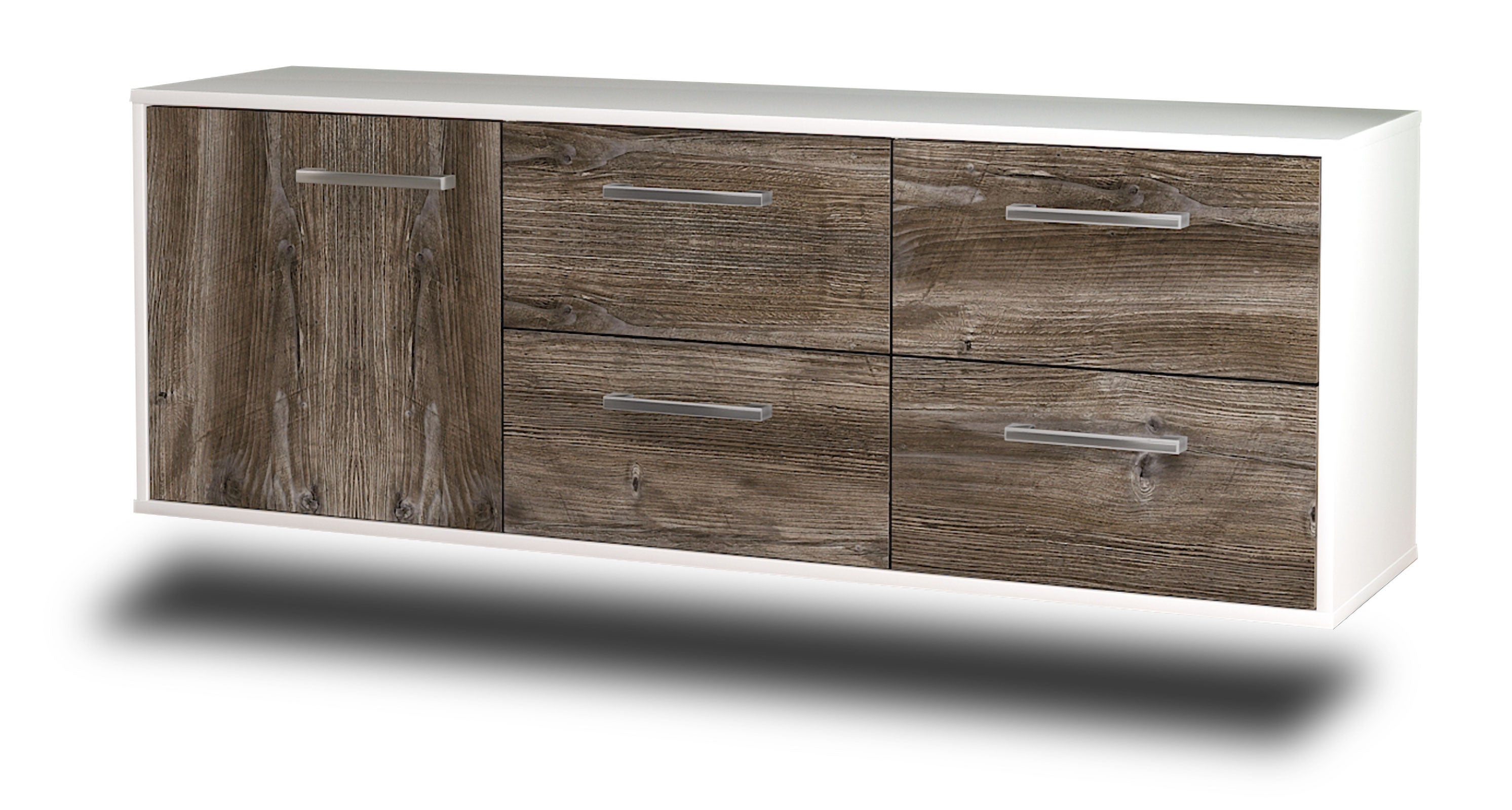 Lowboard - Aloisia - Design Holzdekor - Wandmontage mit Griffe 136 cm Weiss