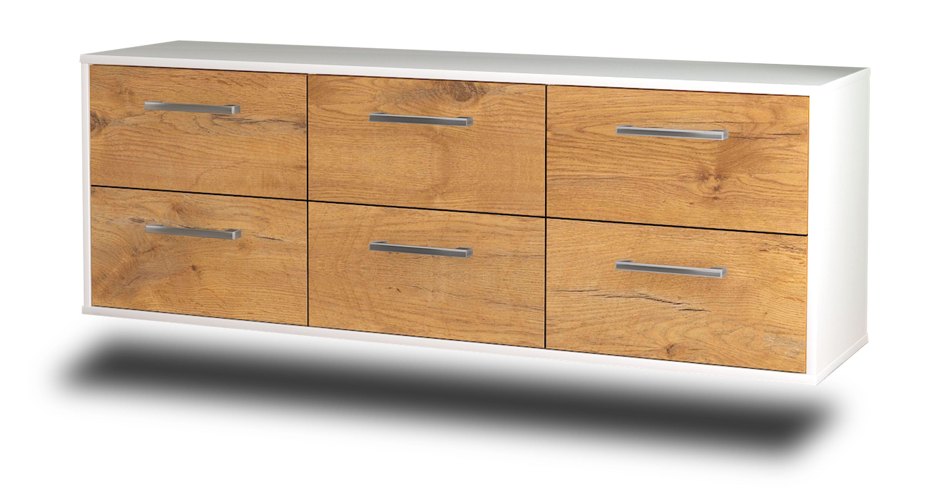 Lowboard - Alva - Design Holzdekor - Wandmontage mit Griffe 136 cm Weiss