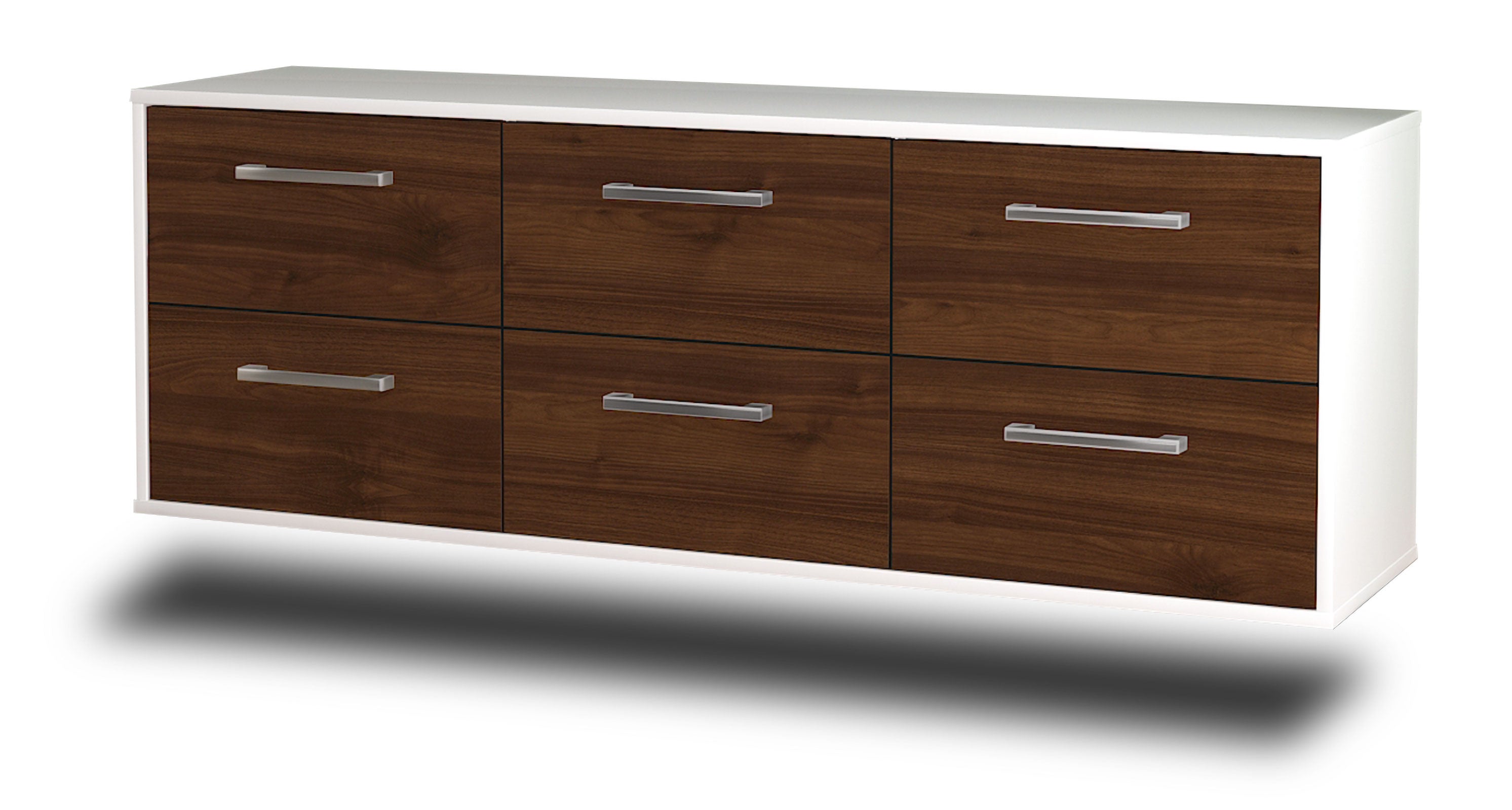 Lowboard - Alva - Design Holzdekor - Wandmontage mit Griffe 136 cm Weiss