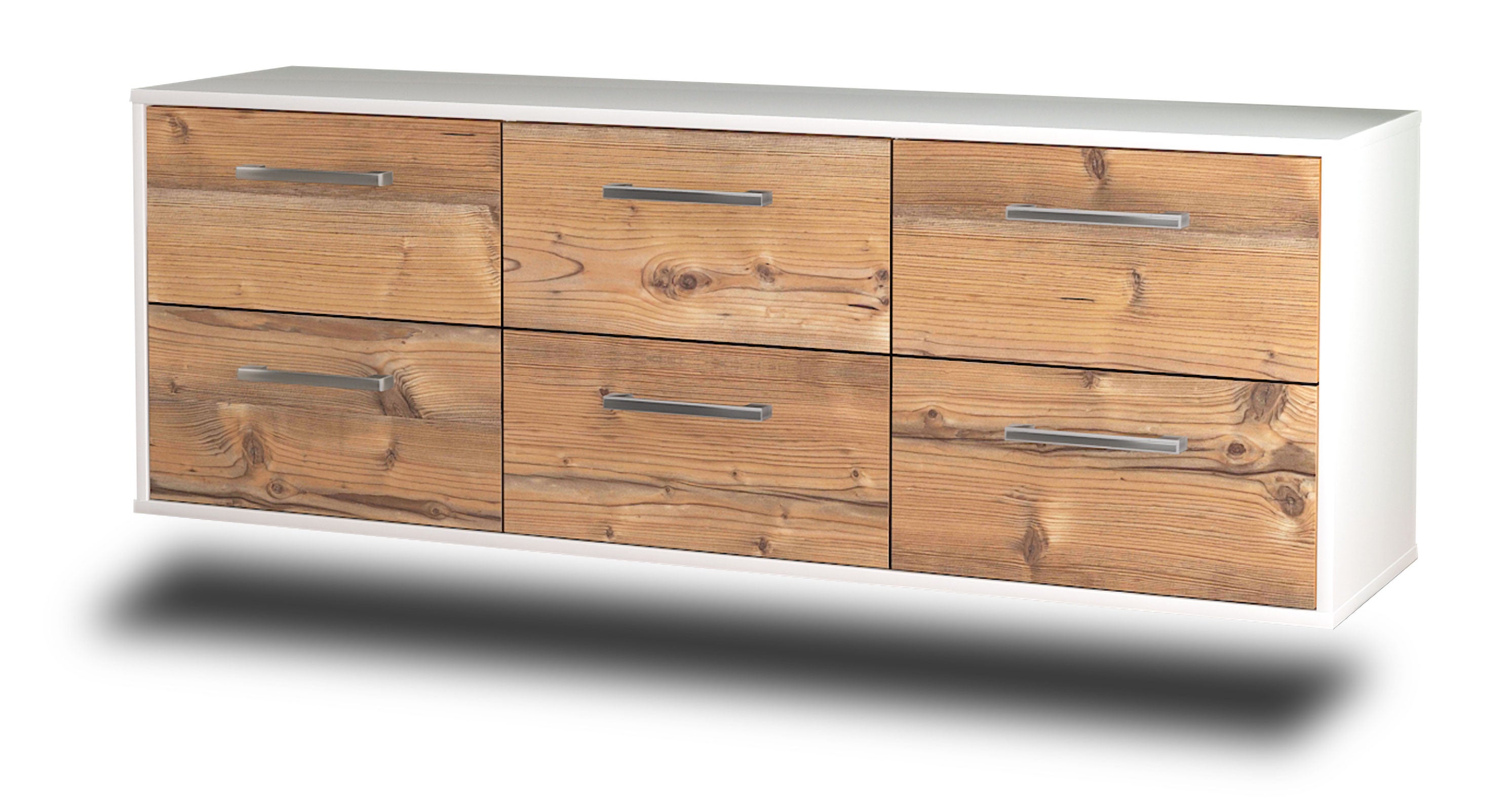 Lowboard - Alva - Design Holzdekor - Wandmontage mit Griffe 136 cm Weiss
