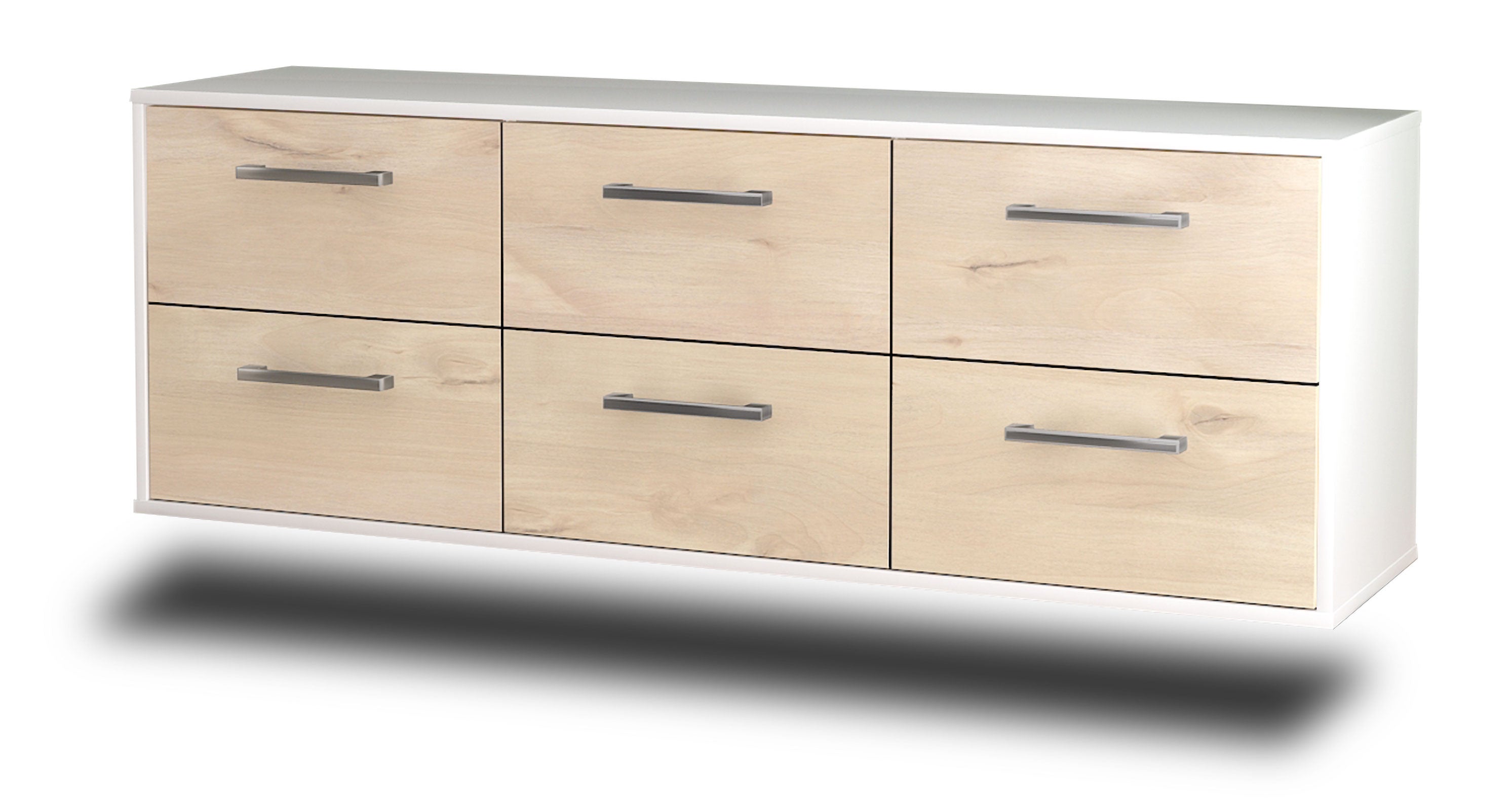 Lowboard - Alva - Design Holzdekor - Wandmontage mit Griffe 136 cm Weiss