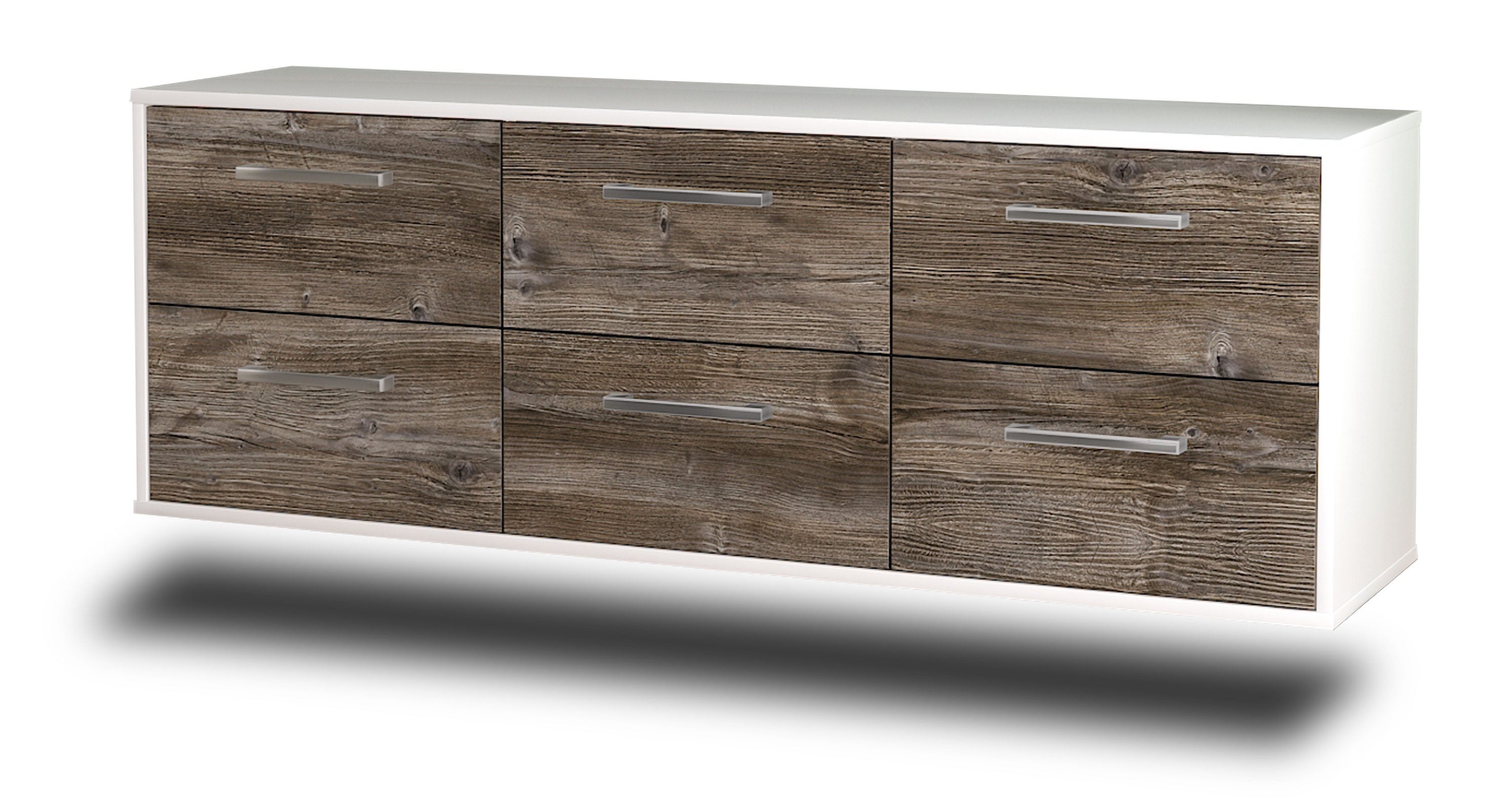 Lowboard - Alva - Design Holzdekor - Wandmontage mit Griffe 136 cm Weiss