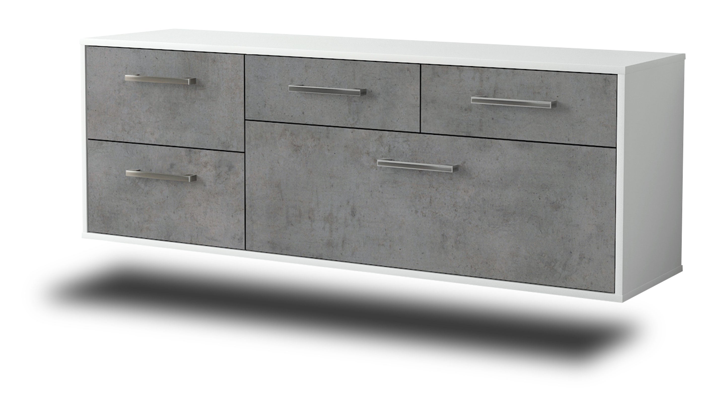 Lowboard - Anais - Design Industrie Stil - Wandmontage mit Griffe 136 cm Weiss