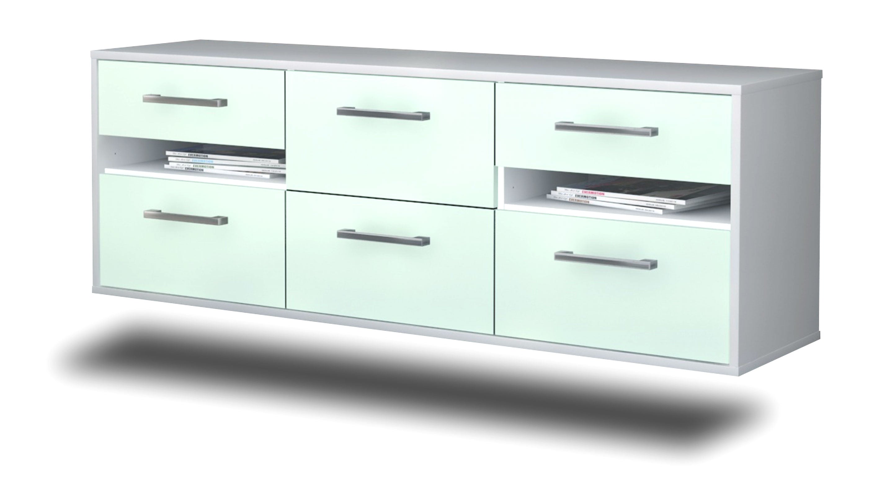 Lowboard - Andrea - Design Farbakzent - Wandmontage mit Griffe 136 cm Weiss