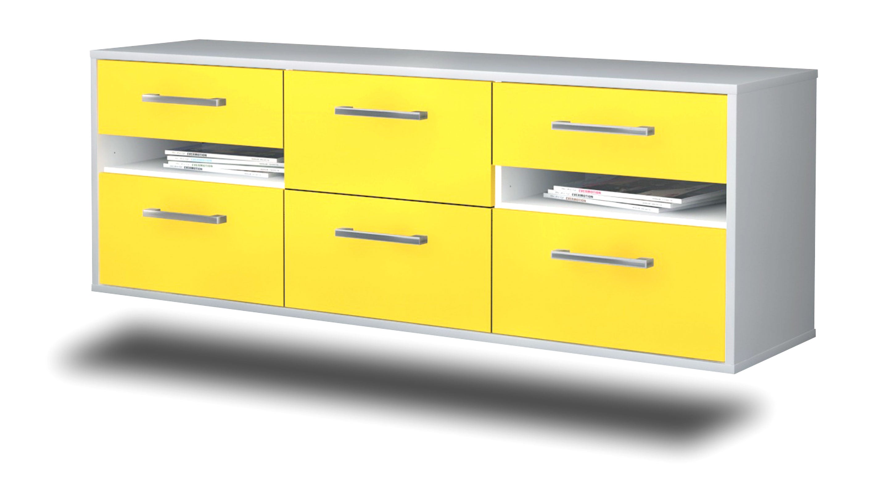 Lowboard - Andrea - Design Farbakzent - Wandmontage mit Griffe 136 cm Weiss