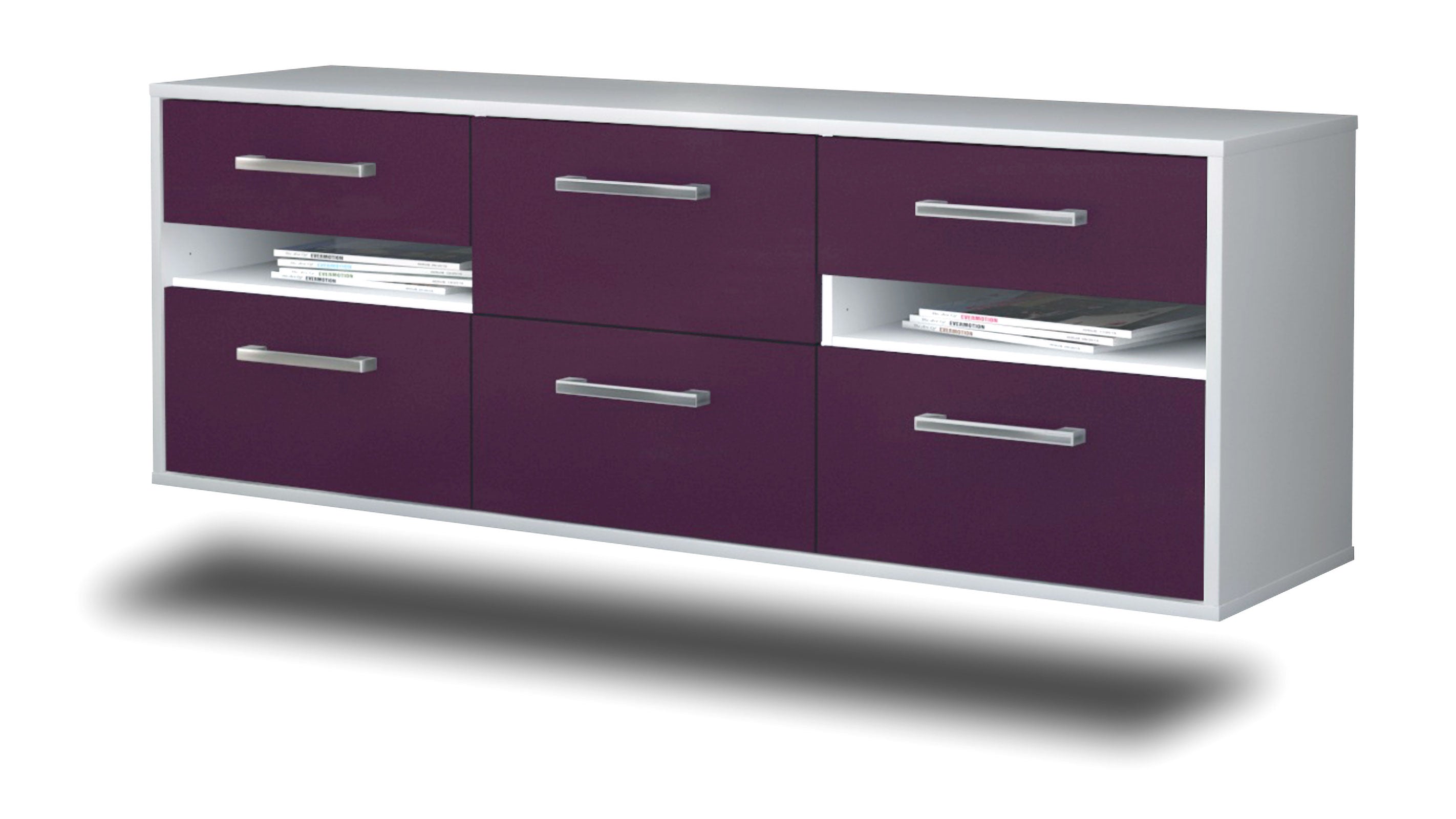 Lowboard - Andrea - Design Farbakzent - Wandmontage mit Griffe 136 cm Weiss