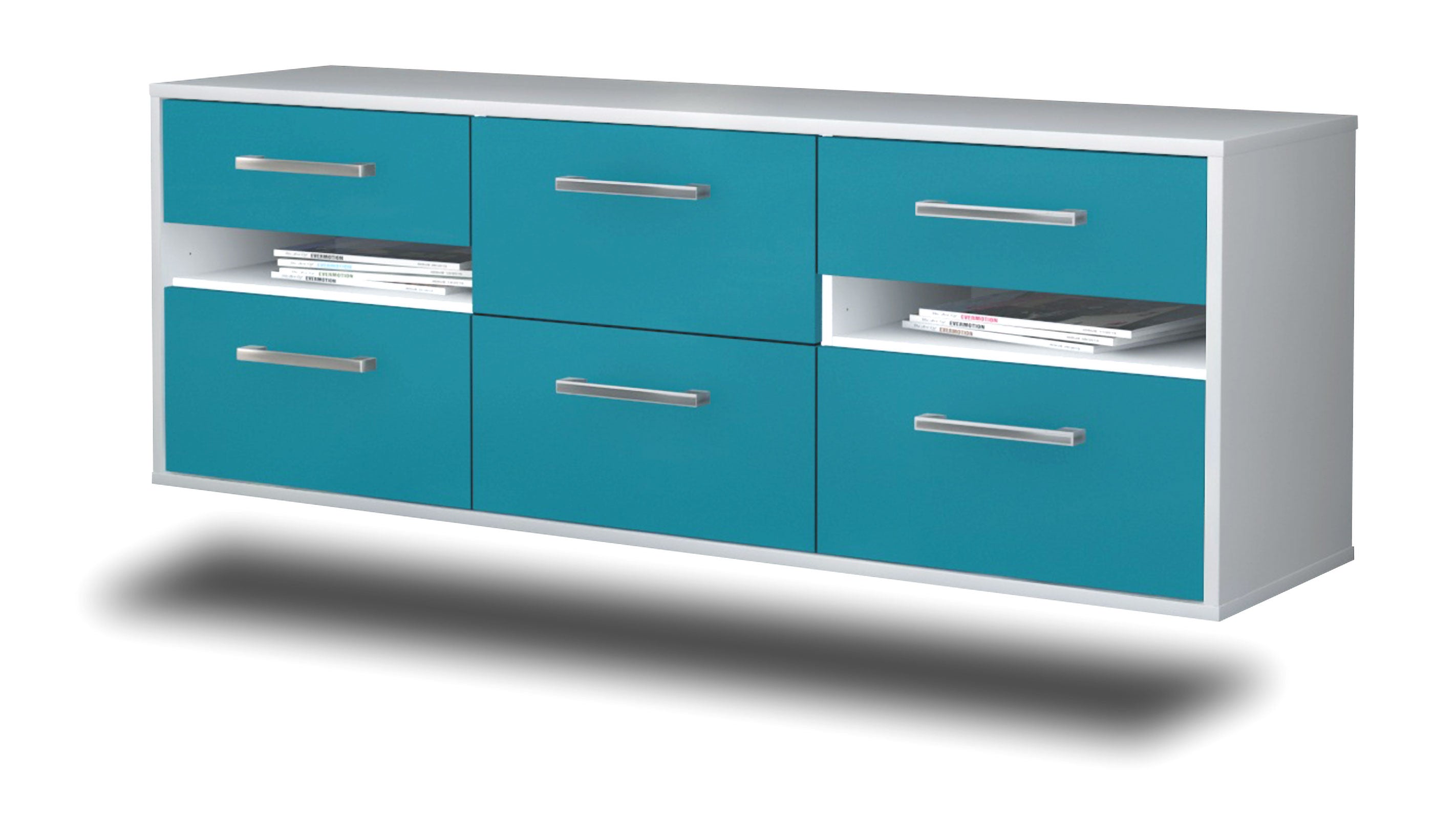 Lowboard - Andrea - Design Farbakzent - Wandmontage mit Griffe 136 cm Weiss