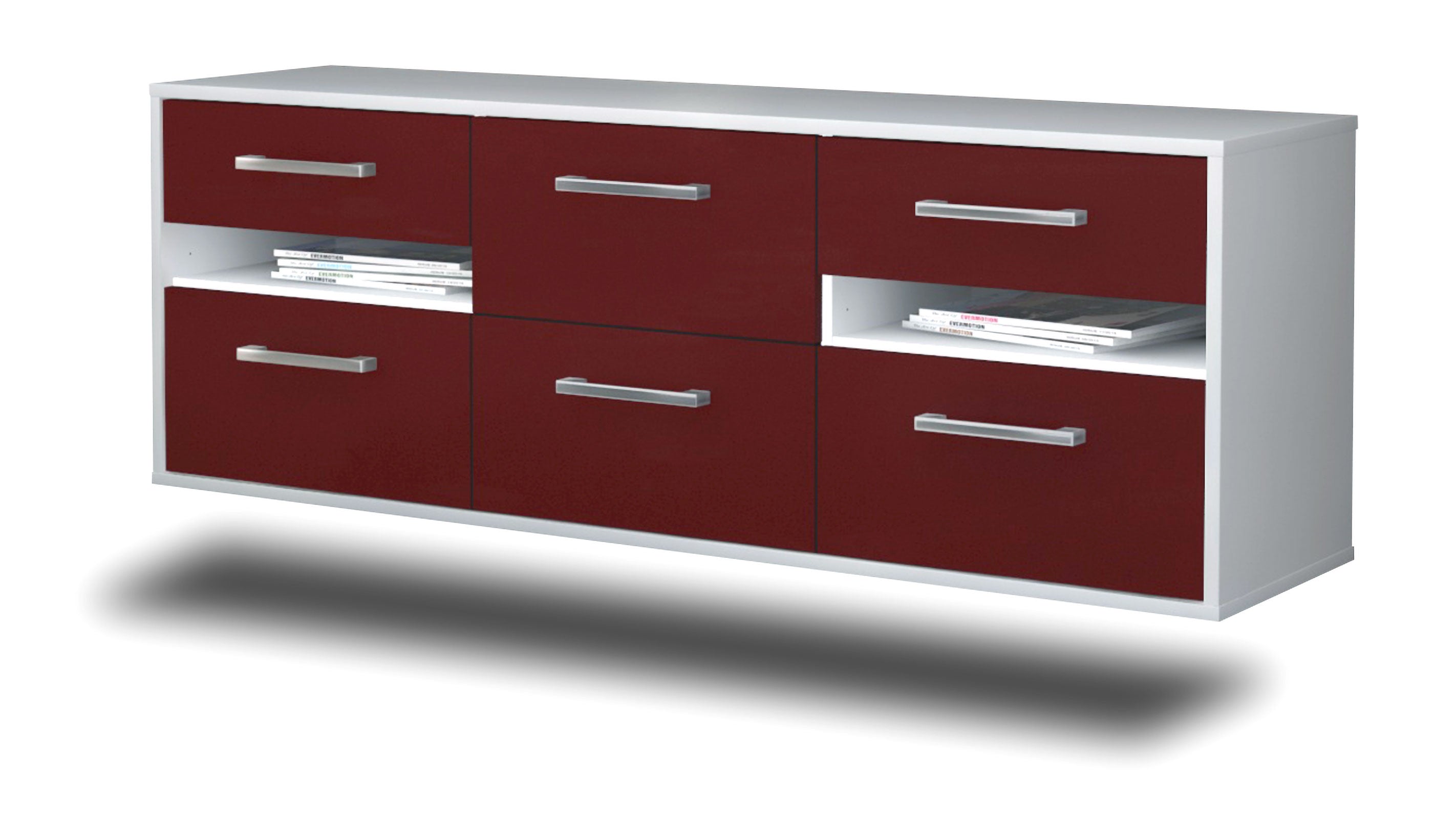 Lowboard - Andrea - Design Farbakzent - Wandmontage mit Griffe 136 cm Weiss
