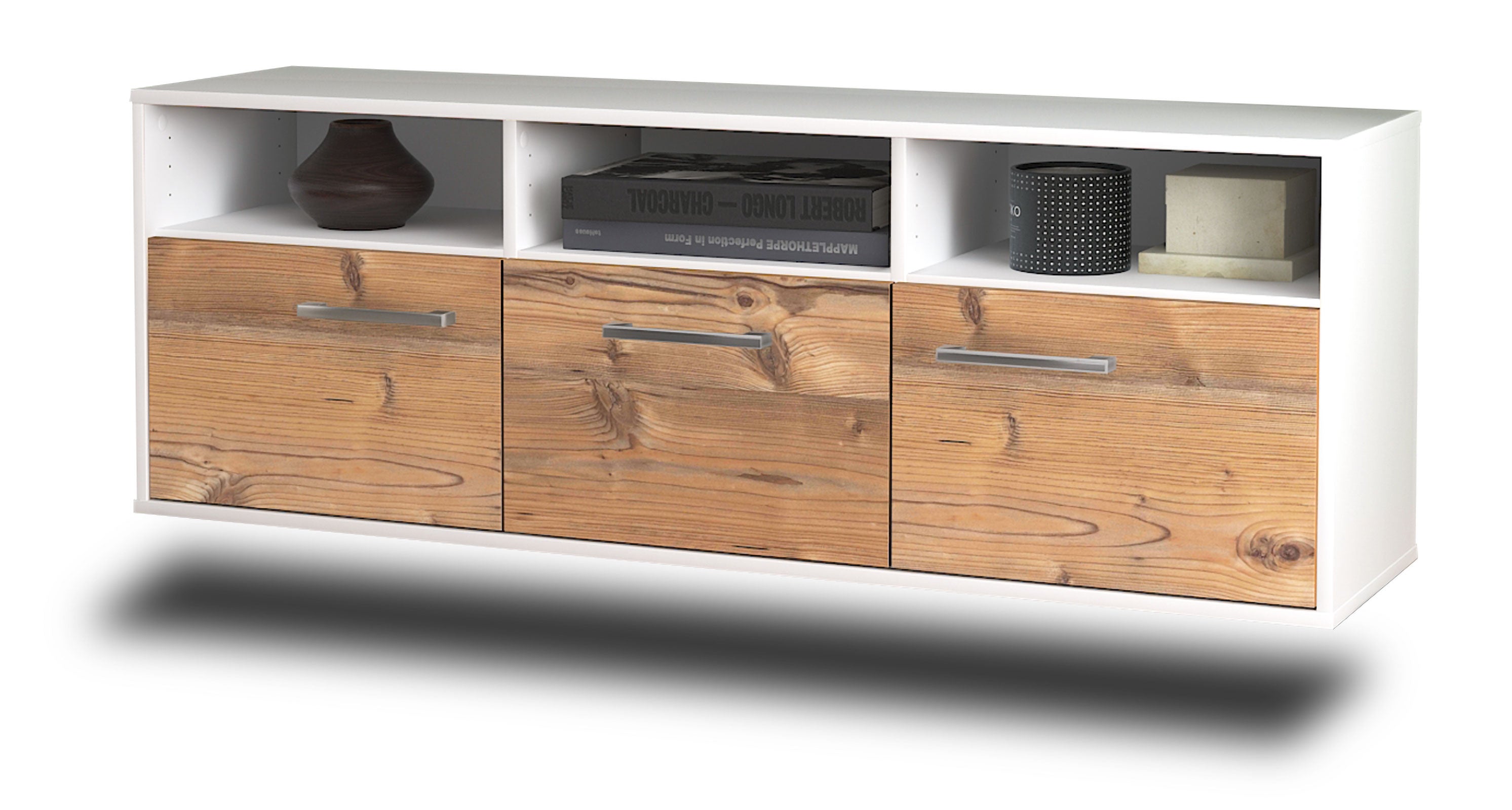 Lowboard - Andrina - Design Holzdekor - Wandmontage mit Griffe 136 cm Weiss