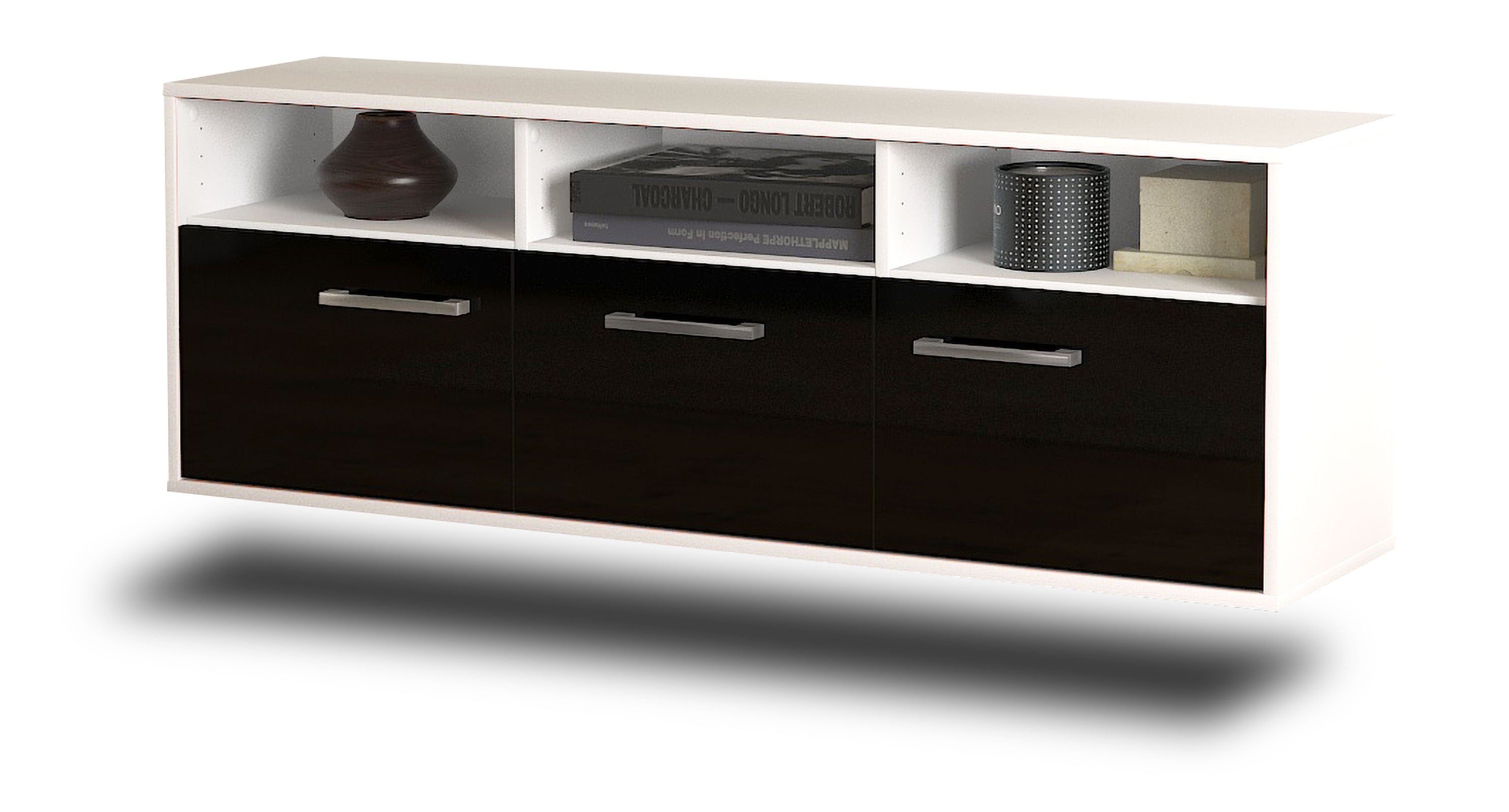Lowboard - Andrina - Design Hochglanz - Wandmontage mit Griffe 136 cm Weiss
