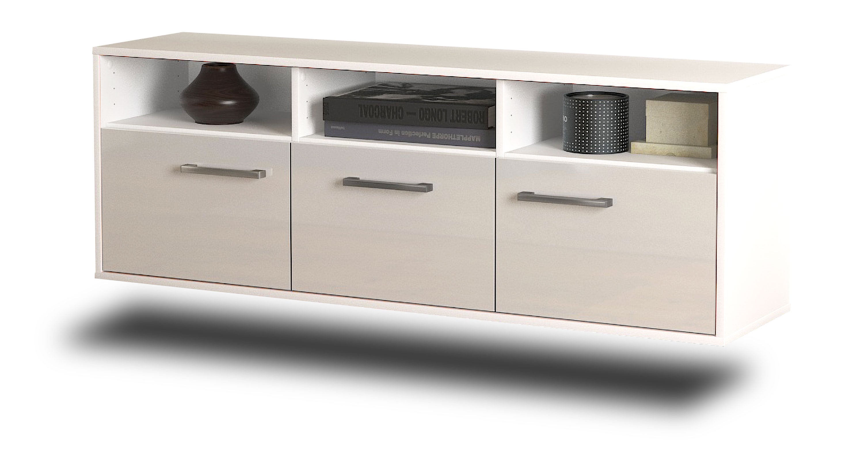 Lowboard - Andrina - Design Hochglanz - Wandmontage mit Griffe 136 cm Weiss