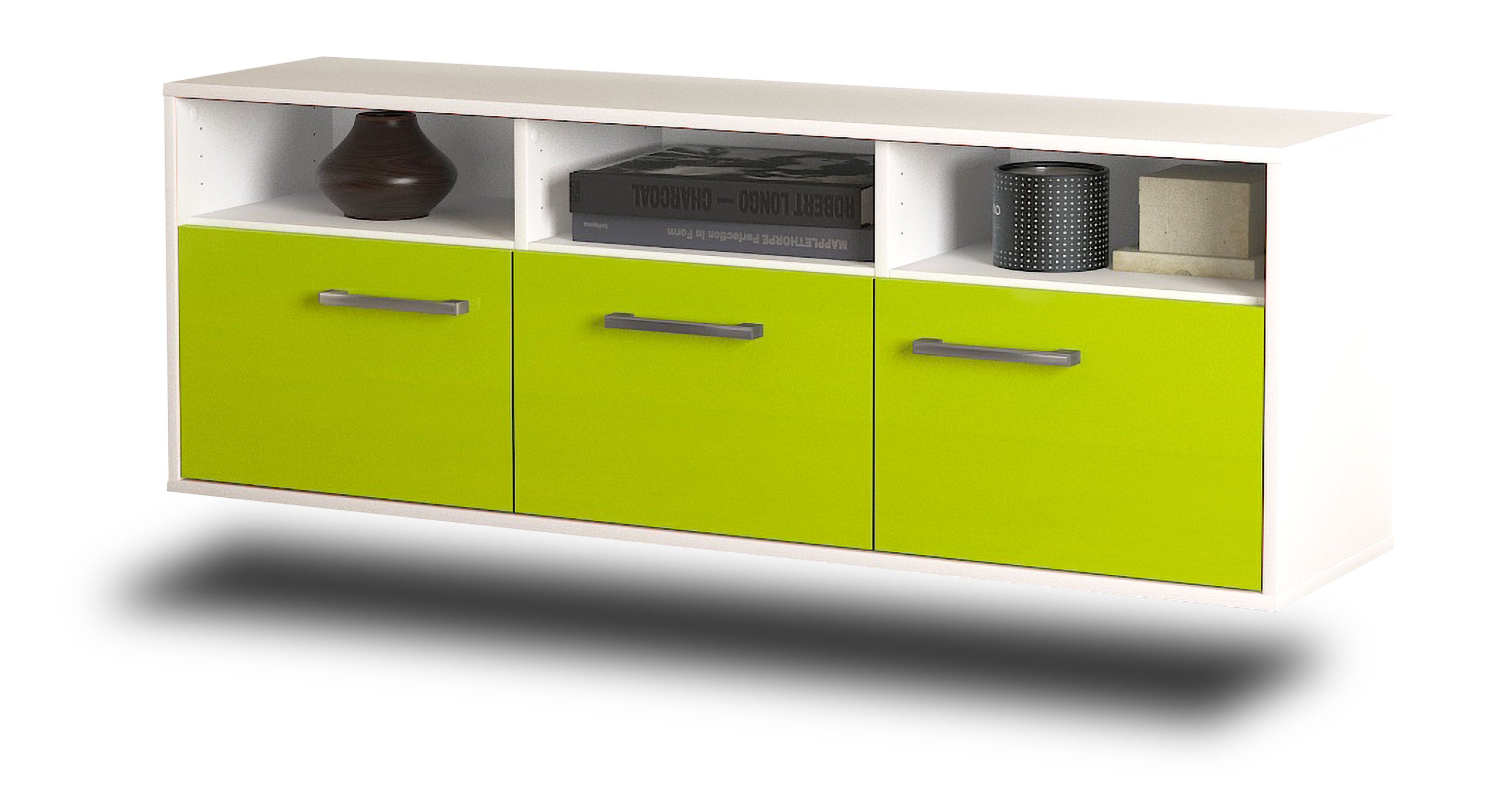 Lowboard - Andrina - Design Hochglanz - Wandmontage mit Griffe 136 cm Weiss