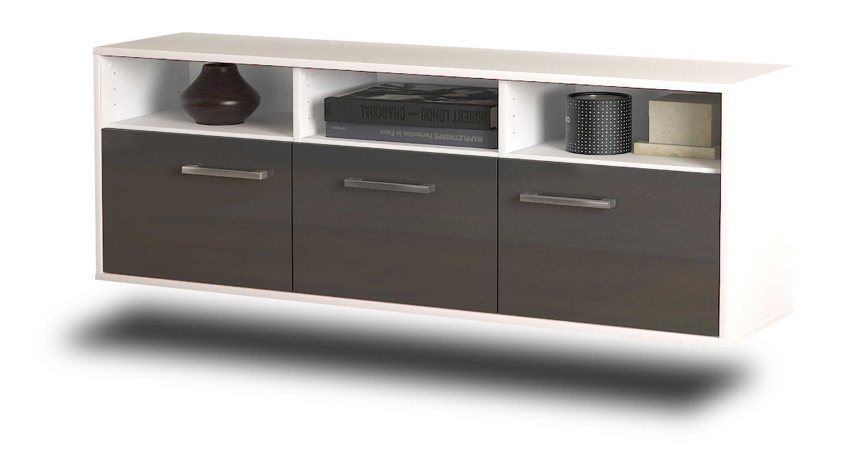 Lowboard - Andrina - Design Hochglanz - Wandmontage mit Griffe 136 cm Weiss
