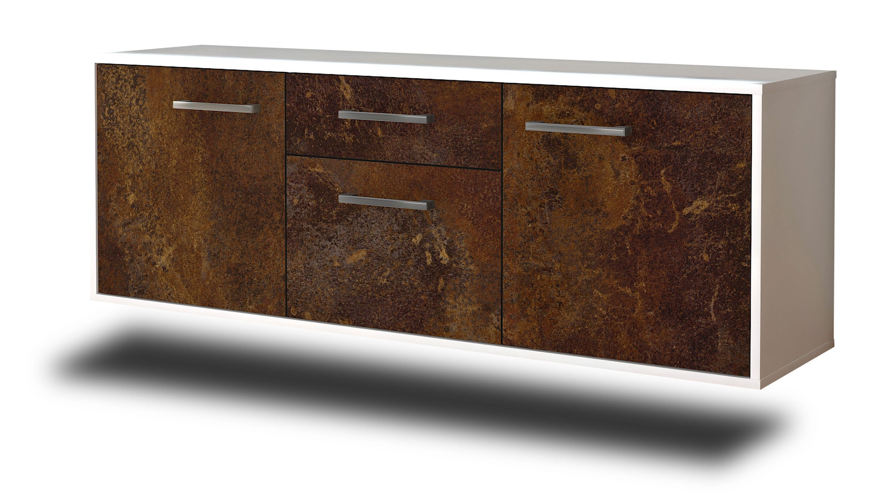 Lowboard - Anella - Design Industrie Stil - Wandmontage mit Griffe 136 cm Weiss