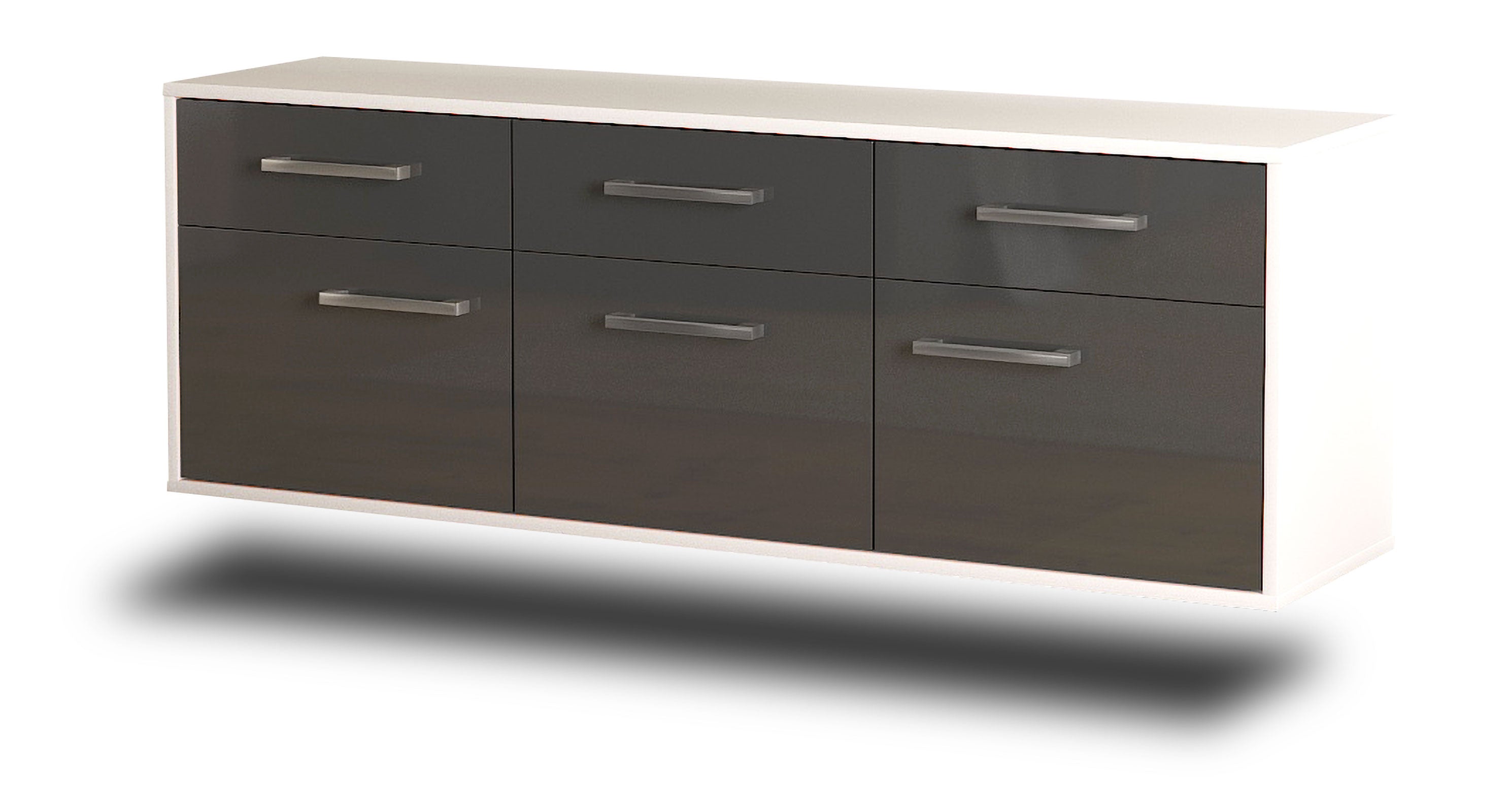 Lowboard - Angela - Design Hochglanz - Wandmontage mit Griffe 136 cm Weiss