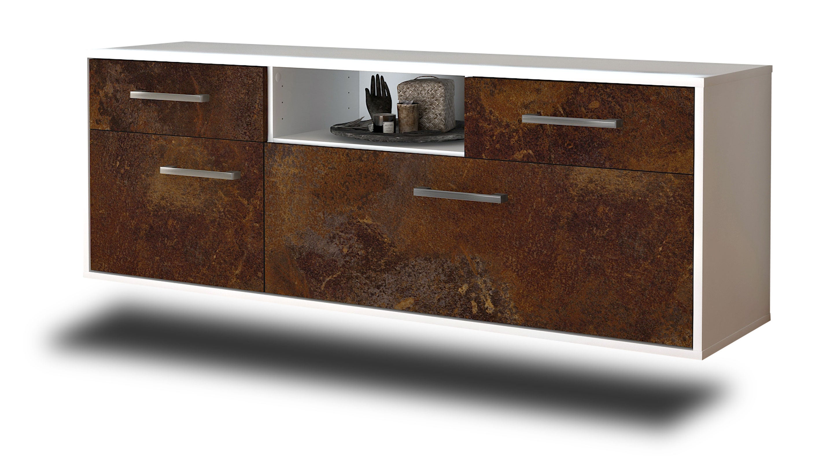 Lowboard - Anita - Design Industrie Stil - Wandmontage mit Griffe 136 cm Weiss