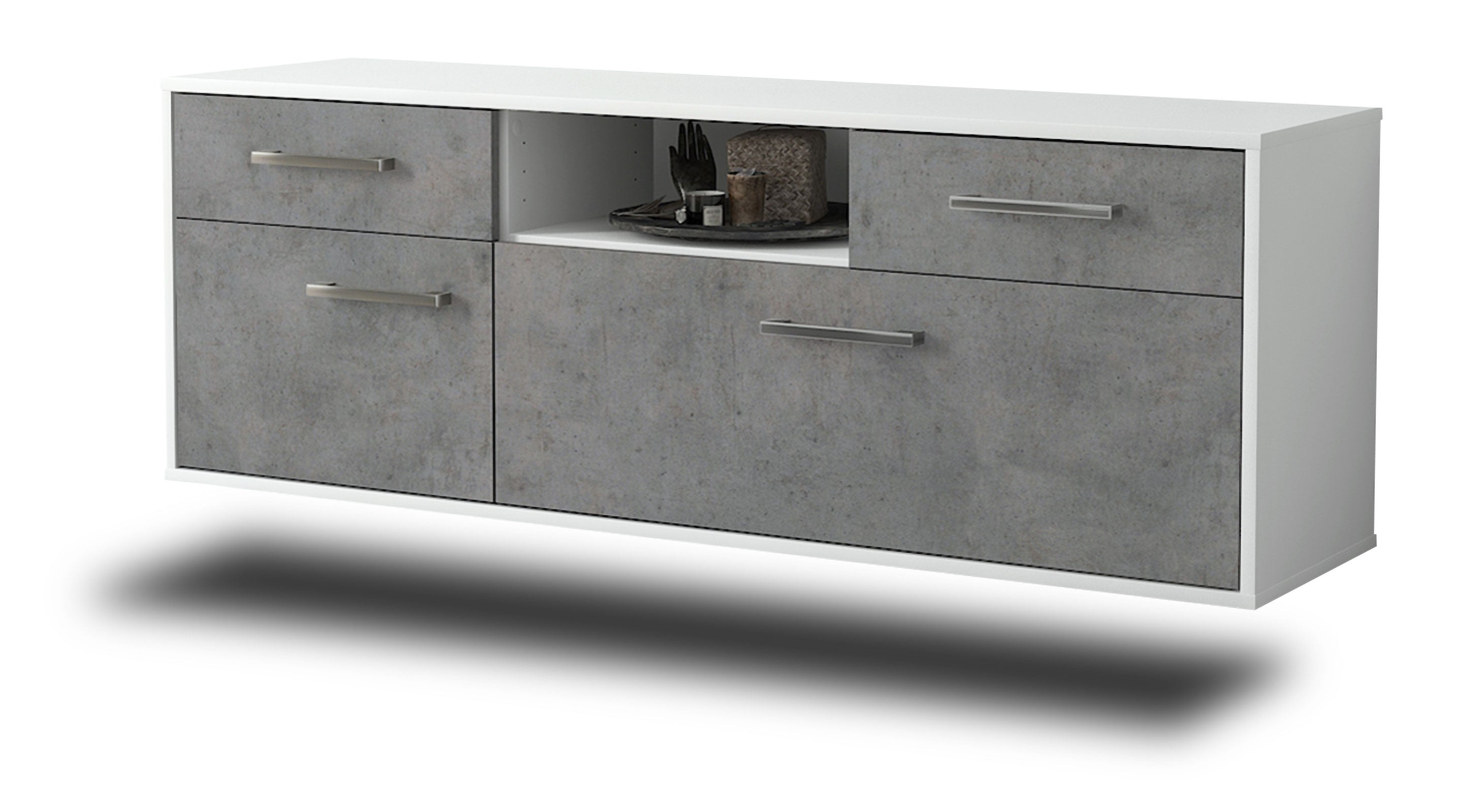 Lowboard - Anita - Design Industrie Stil - Wandmontage mit Griffe 136 cm Weiss
