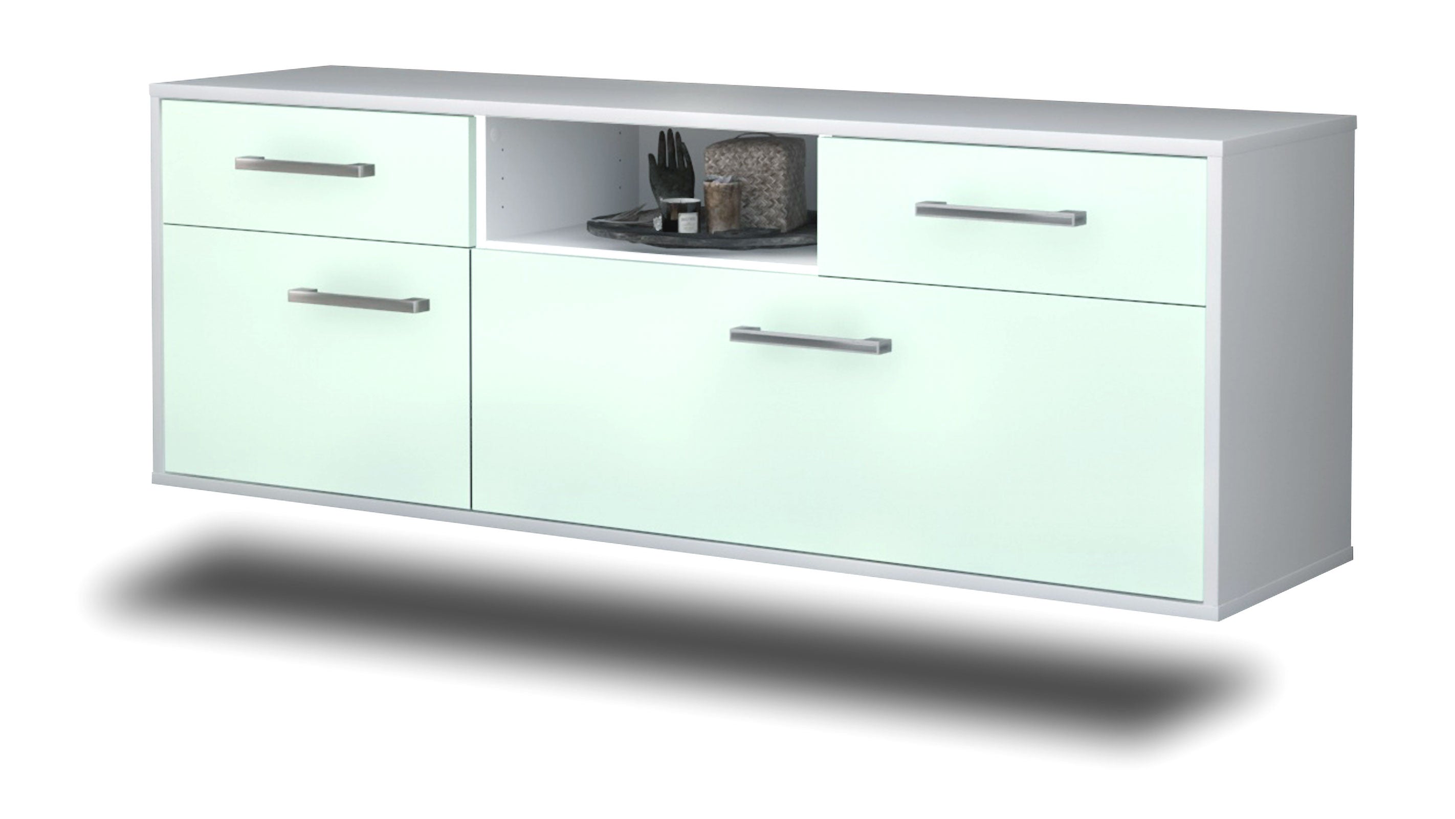 Lowboard - Anita - Design Farbakzent - Wandmontage mit Griffe 136 cm Weiss
