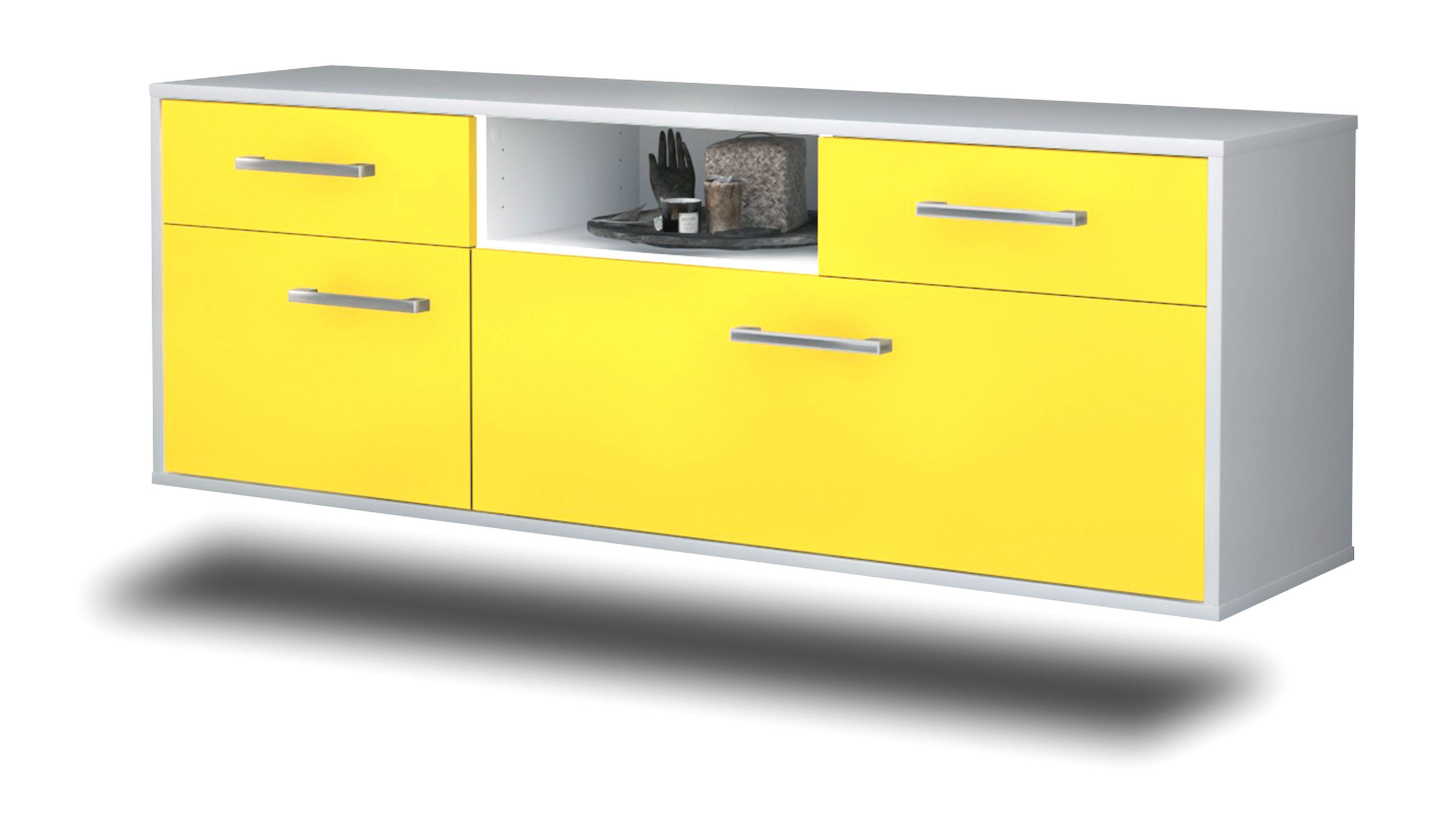 Lowboard - Anita - Design Farbakzent - Wandmontage mit Griffe 136 cm Weiss