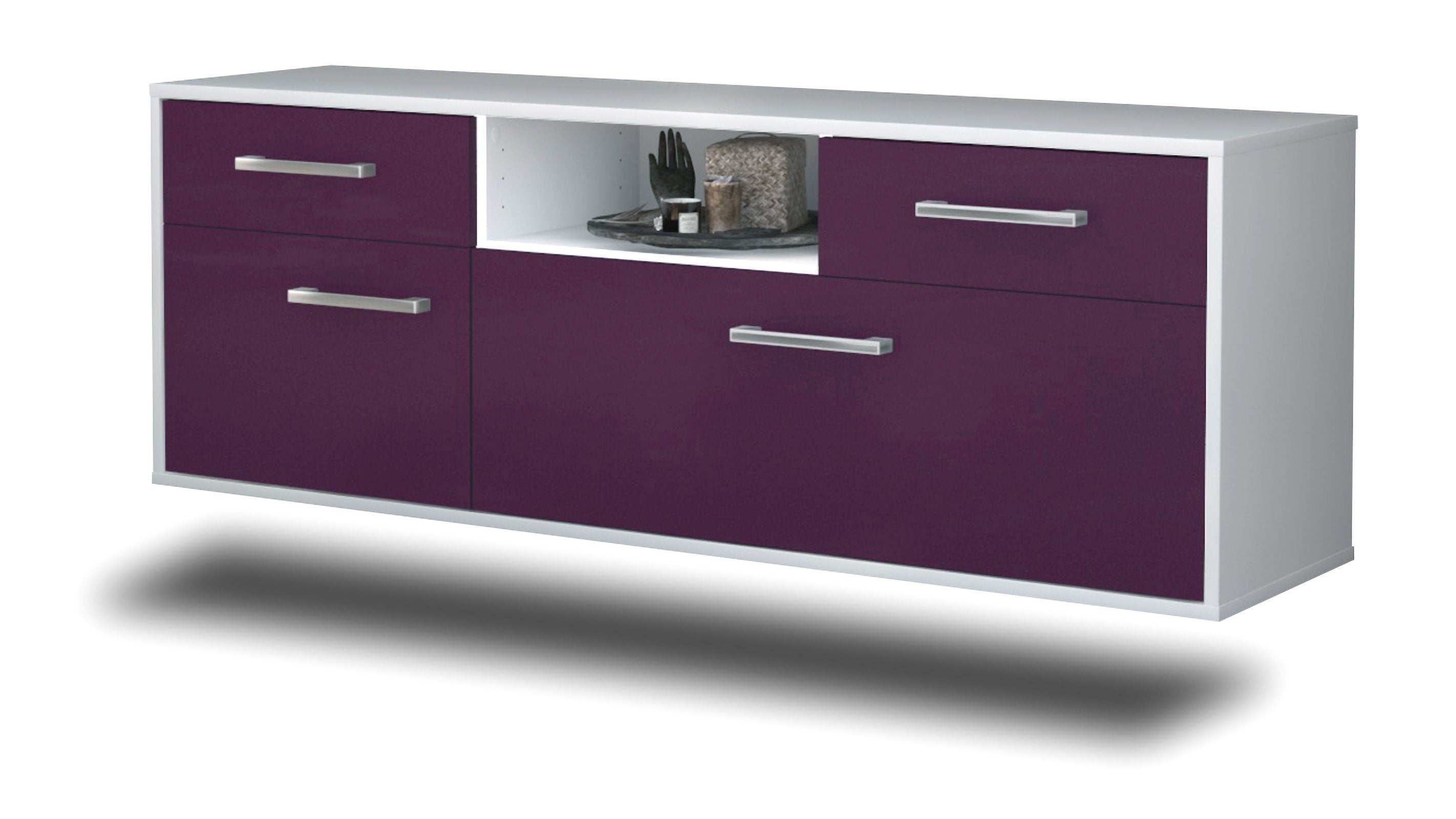 Lowboard - Anita - Design Farbakzent - Wandmontage mit Griffe 136 cm Weiss