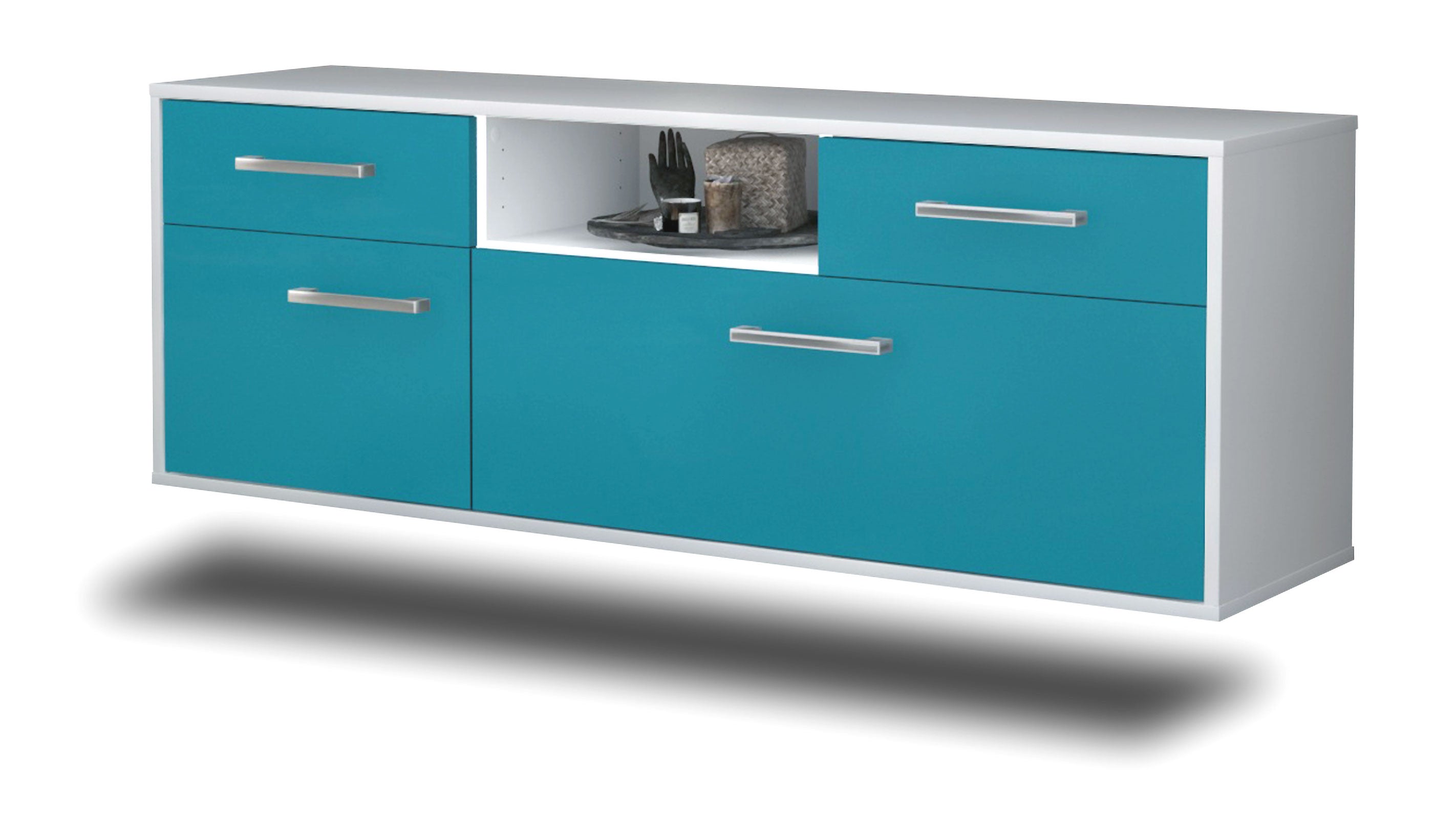 Lowboard - Anita - Design Farbakzent - Wandmontage mit Griffe 136 cm Weiss