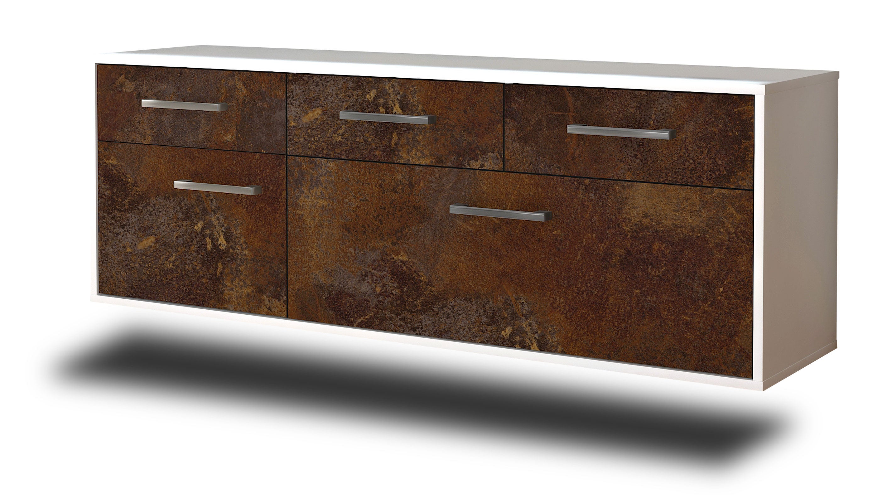 Lowboard - Anjelika - Design Industrie Stil - Wandmontage mit Griffe 136 cm Weiss